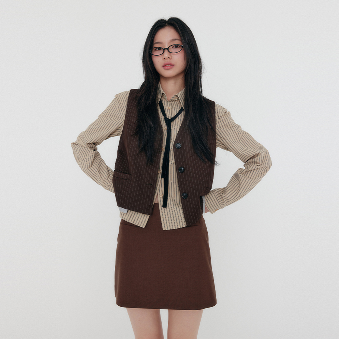 지지지 핀스트라이프 테일러 베스트 브라운(zeezeezee Pinstripe Tailoring Vest Brown) - 3