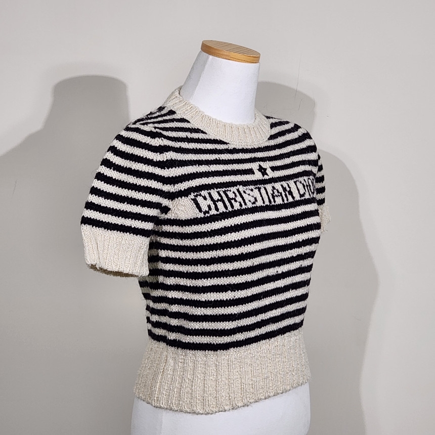 (W) Dior Mariniere Short-Sleeved Sweater Ecru Black 착용 스타일 - 3