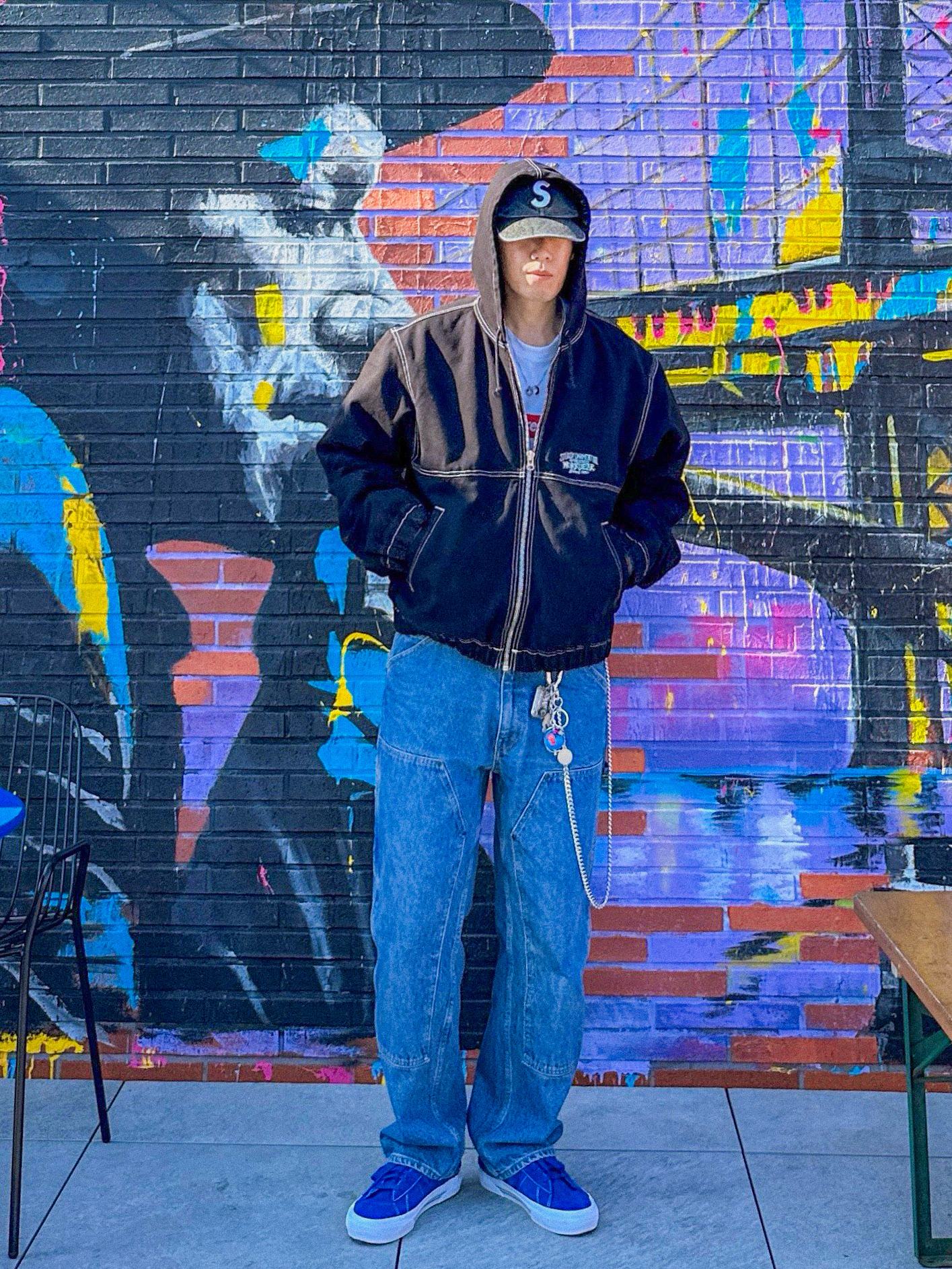 Stussy Work Jacket Contrast Stitch Black, Supreme Pigment S Logo 6-Panel Black - 24FW 착용 스타일
