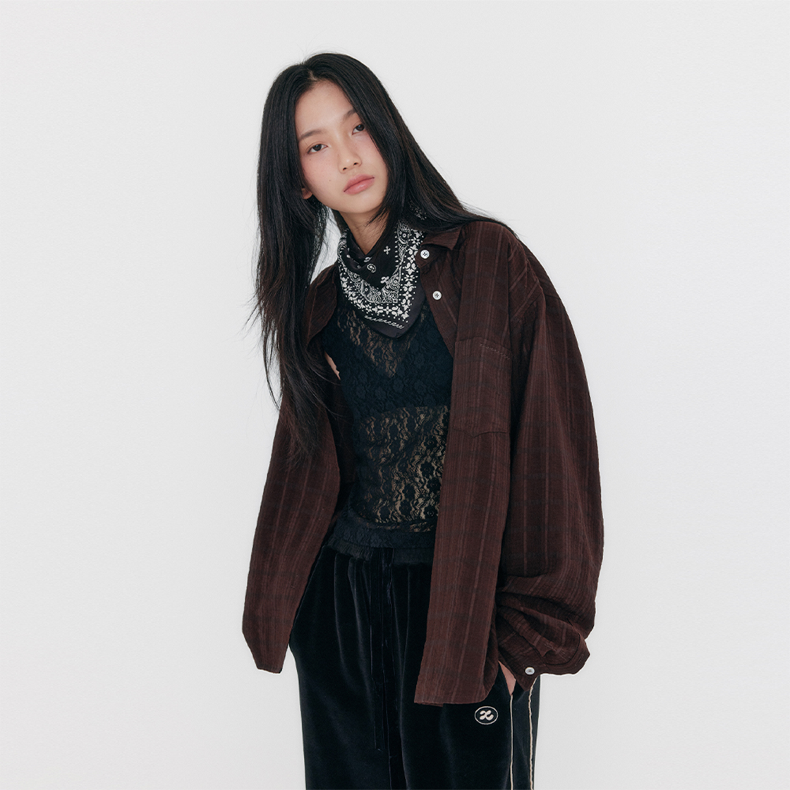 지지지 오버핏 체크 셔츠 브라운(zeezeezee Oversized Check Shirt Deep Brown) - 2