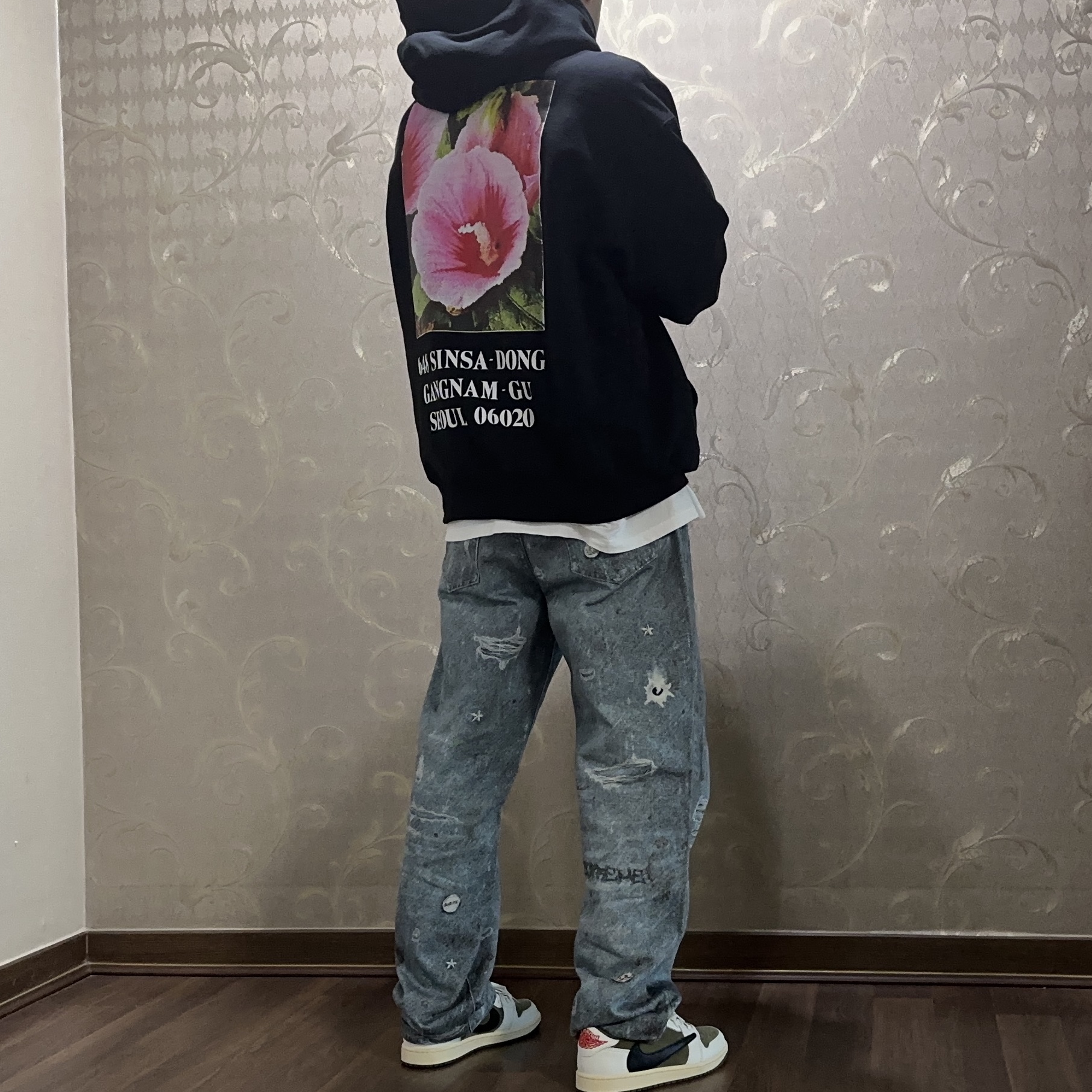 Supreme HJR Trompe L'oeil Loose Fit Jean Blue - 24FW, Jordan 1 x Travis Scott Retro Low OG SP Reverse Olive 착용 스타일 - 1