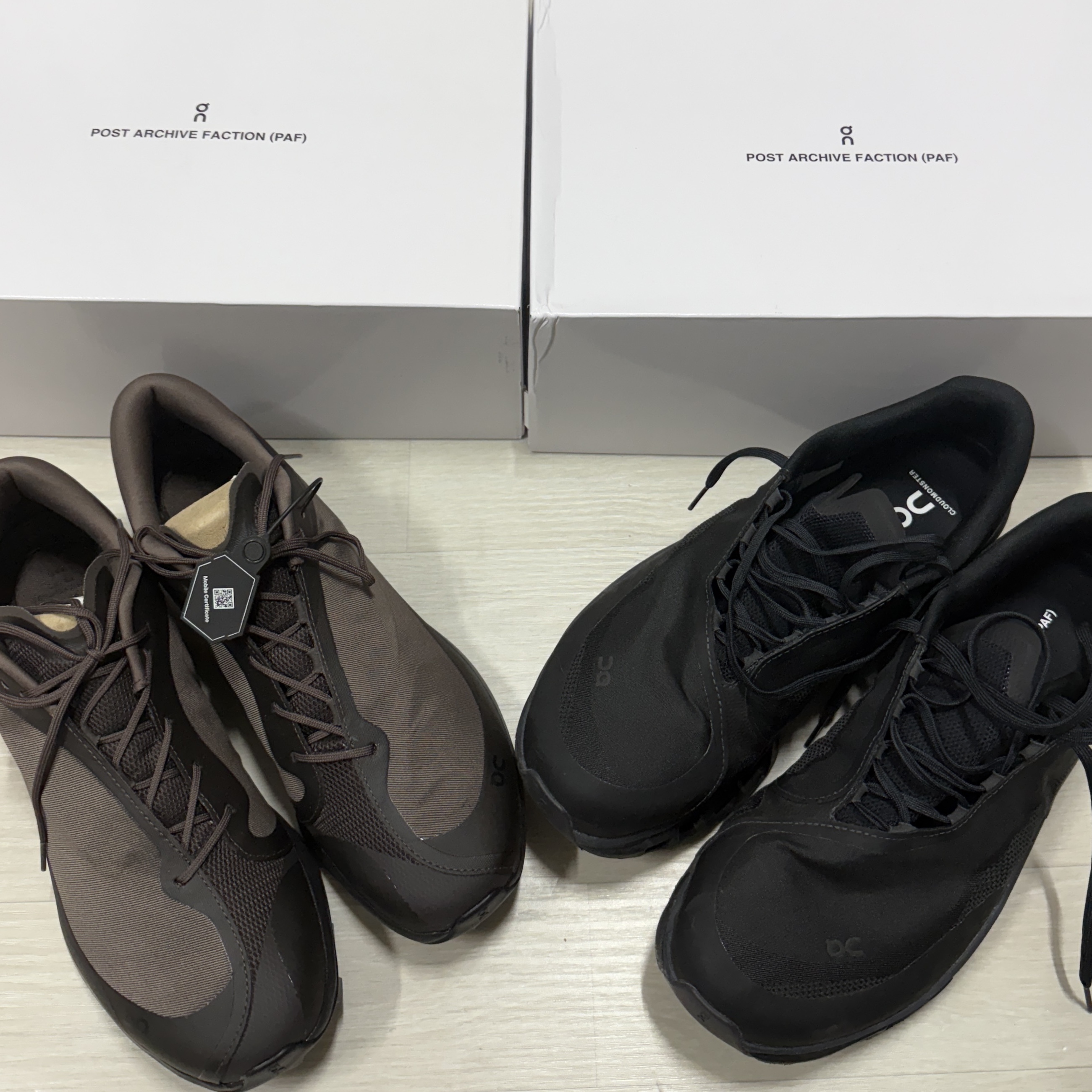 On Running x Post Archive Faction (Paf) Cloudventure Peak Cacao Espresso, On Running x Post Archive Faction (Paf) Cloudmonster 2 Black Magnet 착용 스타일 - 4