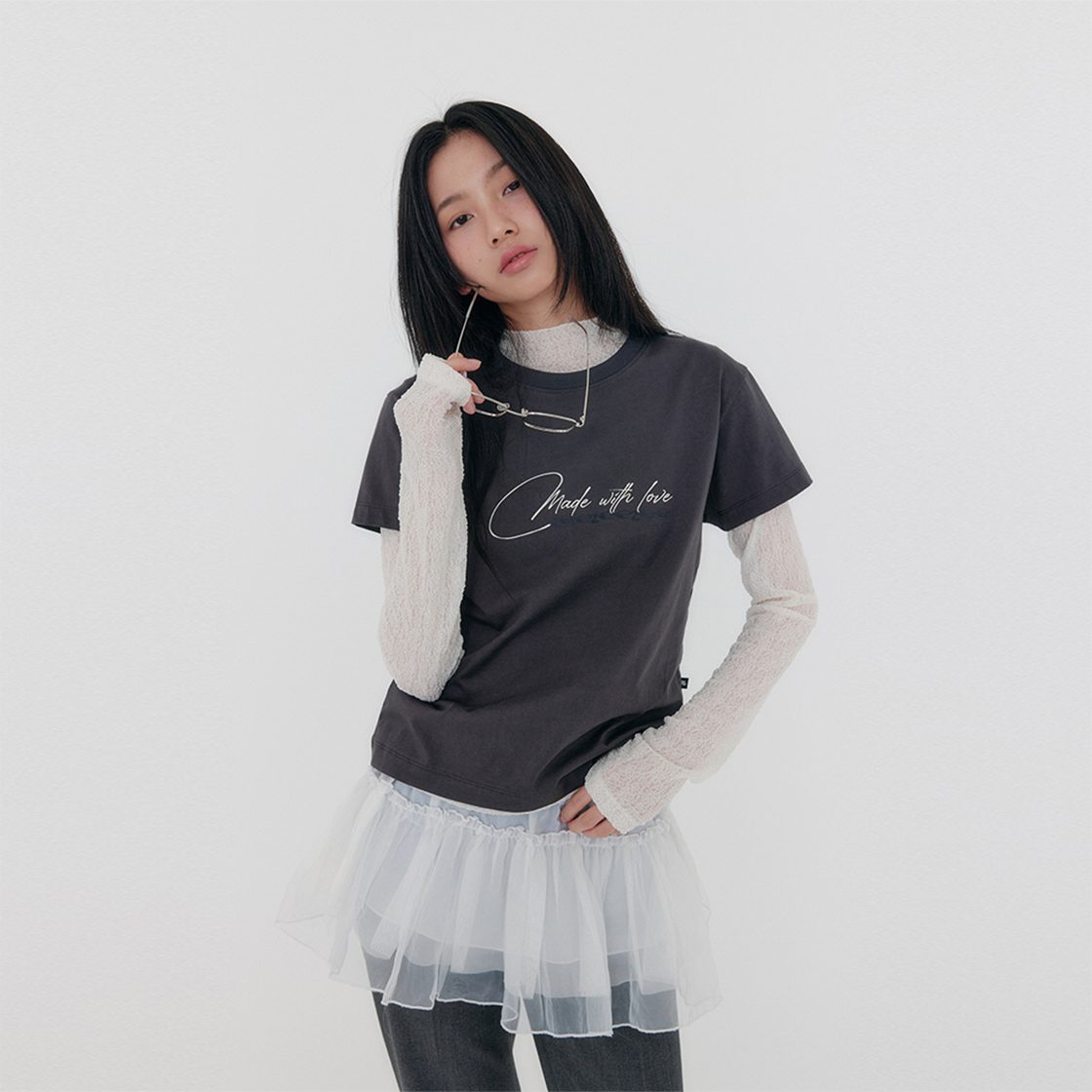 지지지 베이직 그래픽 반팔 티셔츠 차콜 그레이(zeezeezee Basic Graphic T-shirt Charcoal Grey) - 2