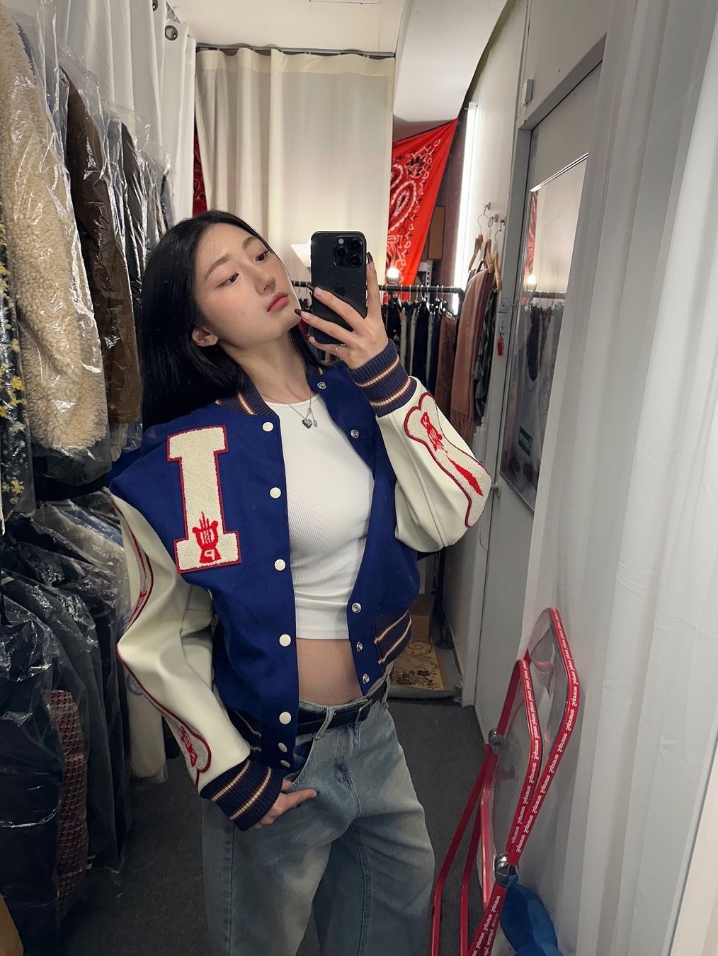 Kapital Wool I-Five Varsity Jacket Blue 착용 스타일 - 1
