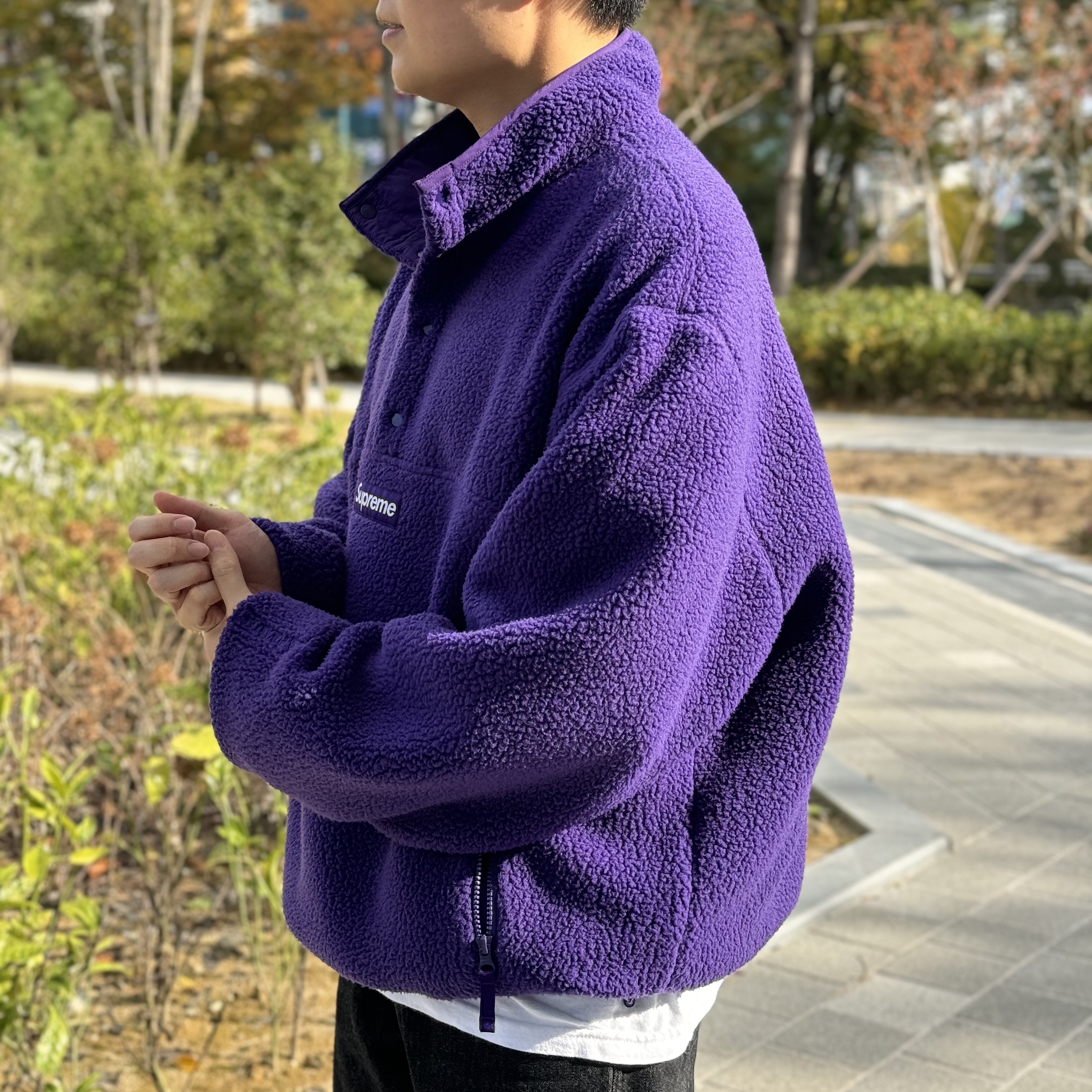 Supreme Polartec Shearling Reversible Pullover Purple - 24FW 착용 스타일