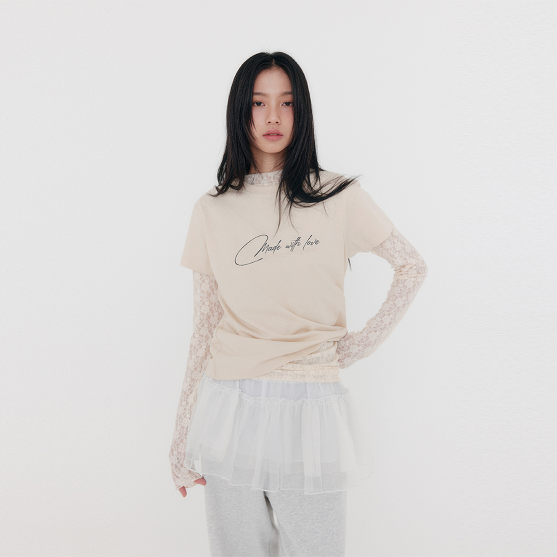 지지지 베이직 그래픽 반팔 티셔츠 라이트 베이지(zeezeezee Basic Graphic T-shirt Light Beige) - 2