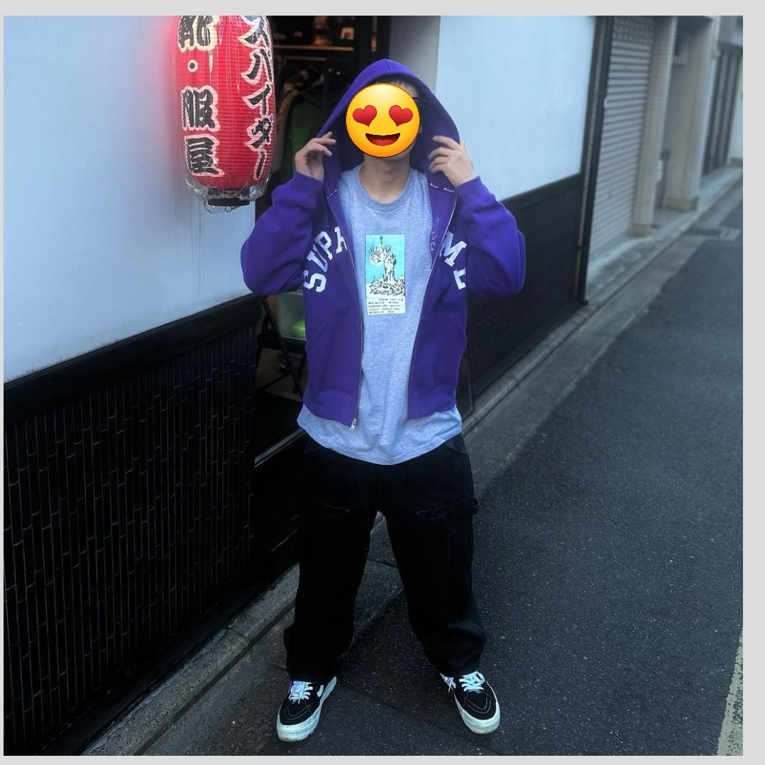 Supreme x Champion Zip Up Hooded Sweatshirt Purple - 24SS 착용 스타일