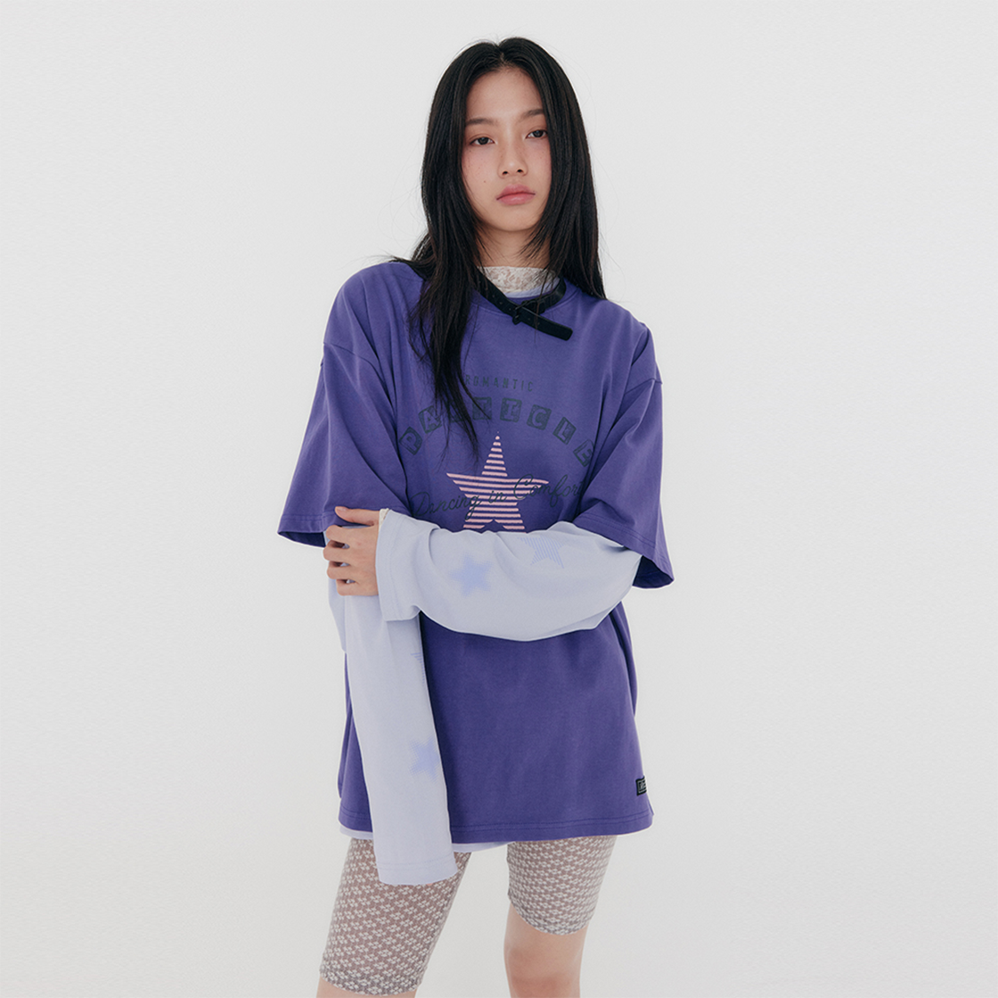 지지지 스타 오버사이즈 롱슬리브티셔츠 라벤더 퍼플(zeezeezee STAR Long Sleeve T-Shirt Lavender Purple) - 3