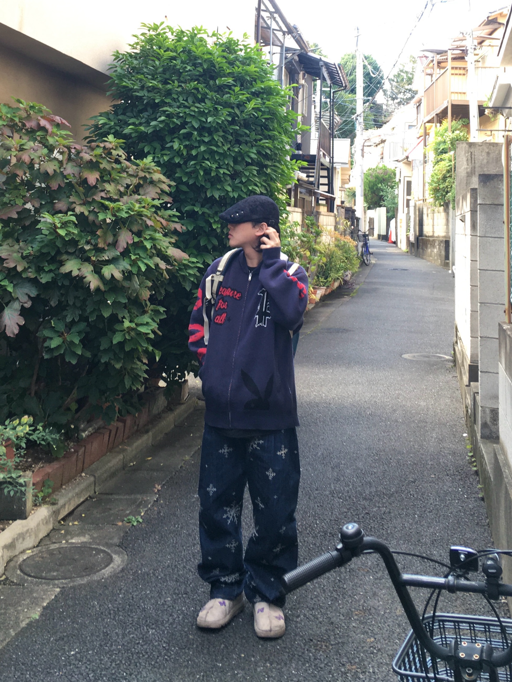 Kapital 14 oz. Denim Snow Pattern Embroidery 5P TH Straight Pants Indigo, Kapital 14 oz. Denim Snow Pattern Embroidery 5P TH Straight Pants Indigo 착용 스타일 - 1