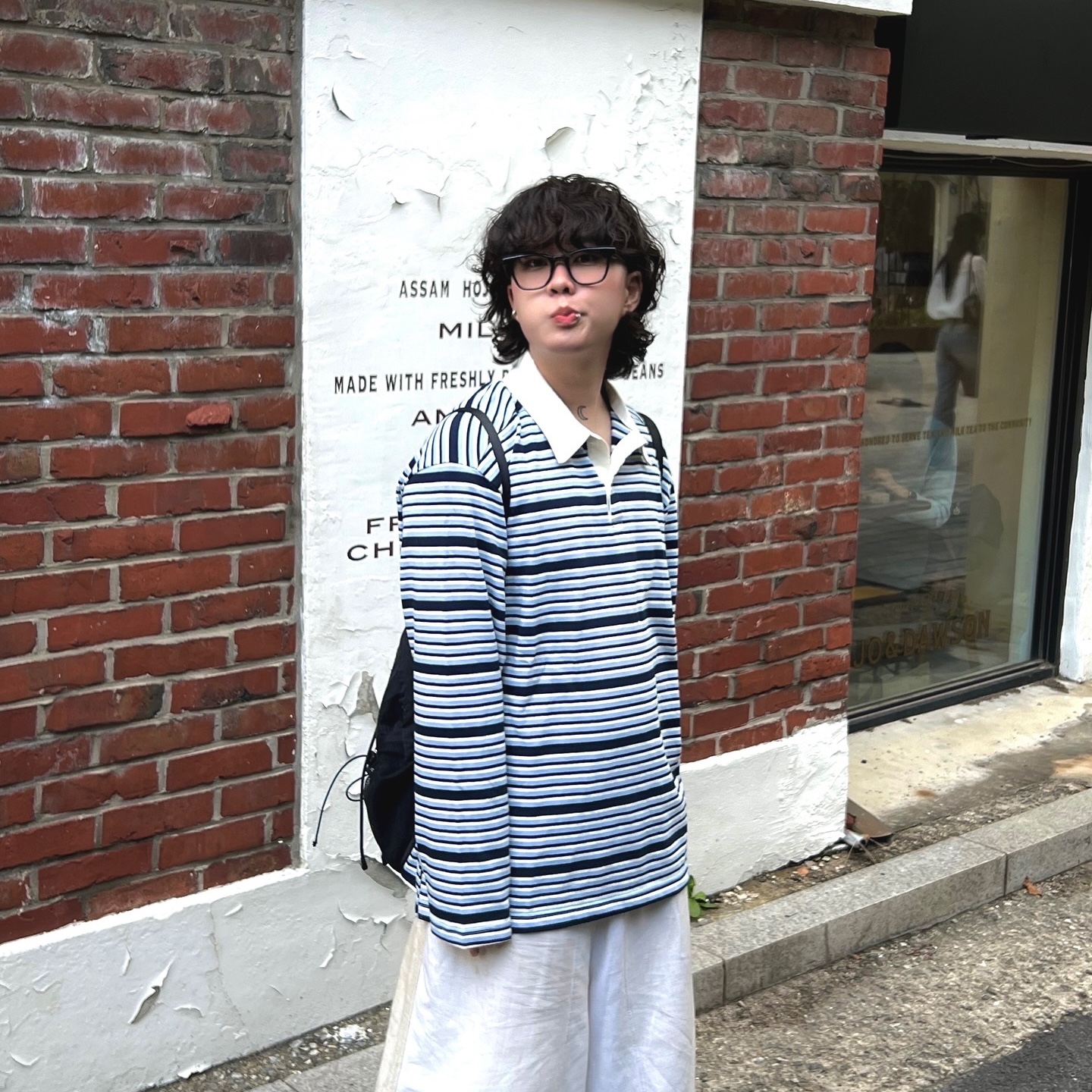 Ballute Oversized Rugby LS T-Shirt Brown, Ballute Oversized Rugby LS T-Shirt Navy 착용 스타일
