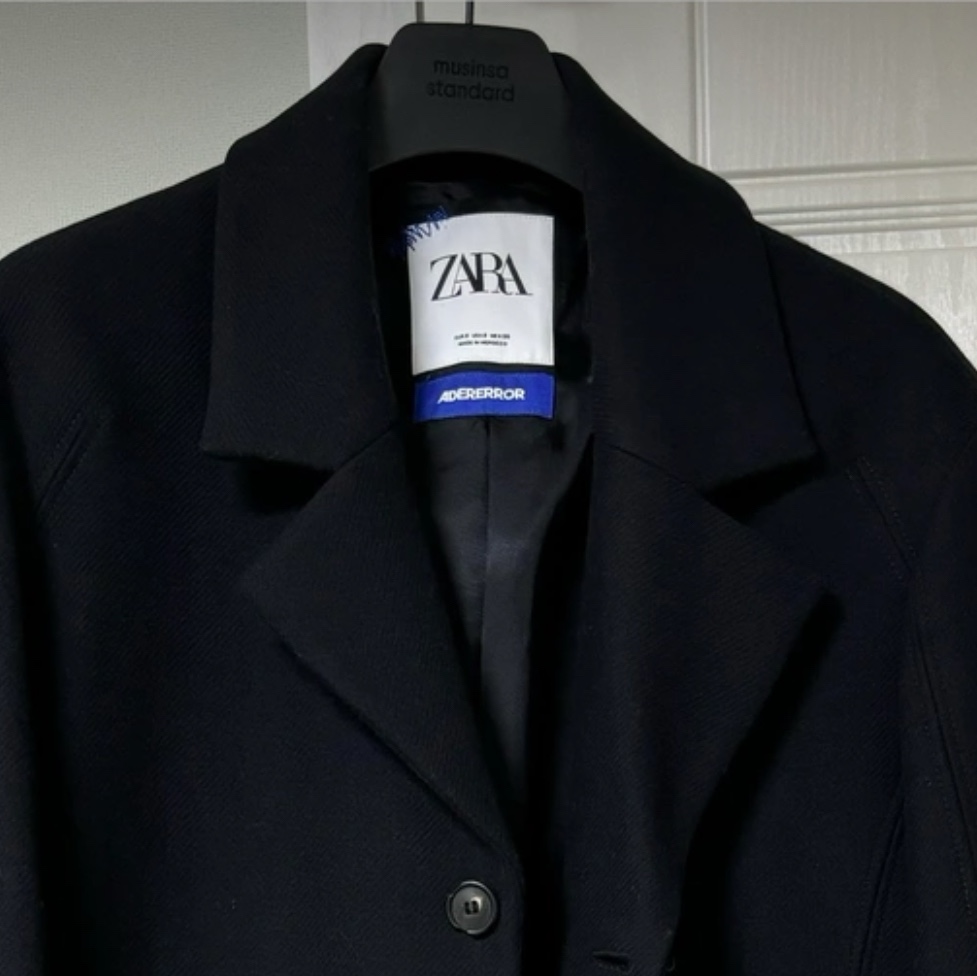 Zara x Ader Error Wool Blend Oversize Coat Black 착용 스타일