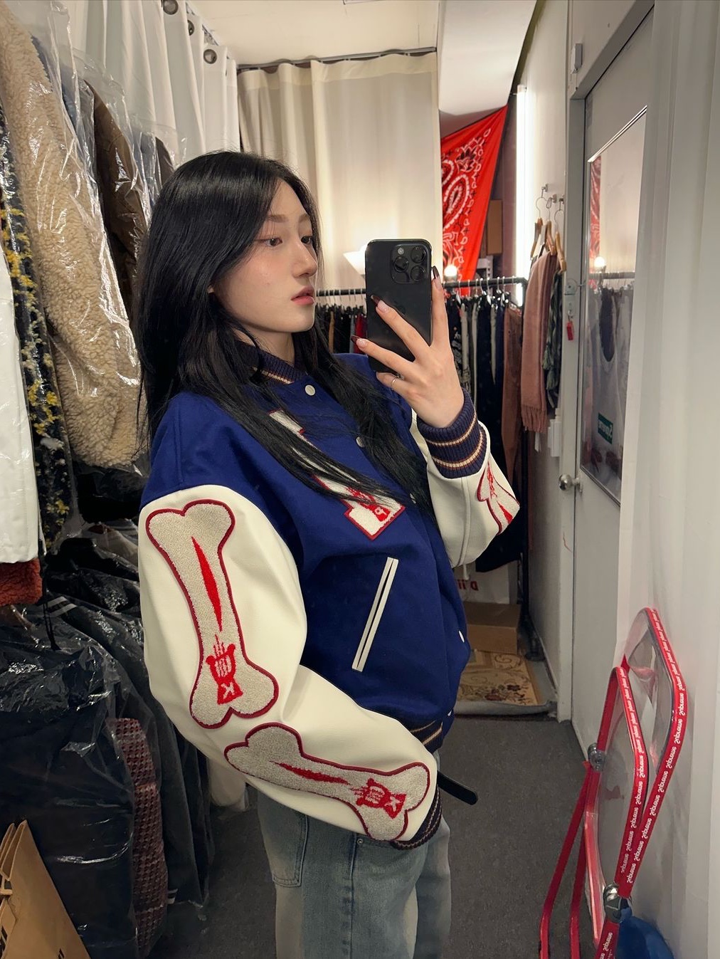 Kapital Wool I-Five Varsity Jacket Blue 착용 스타일 - 2