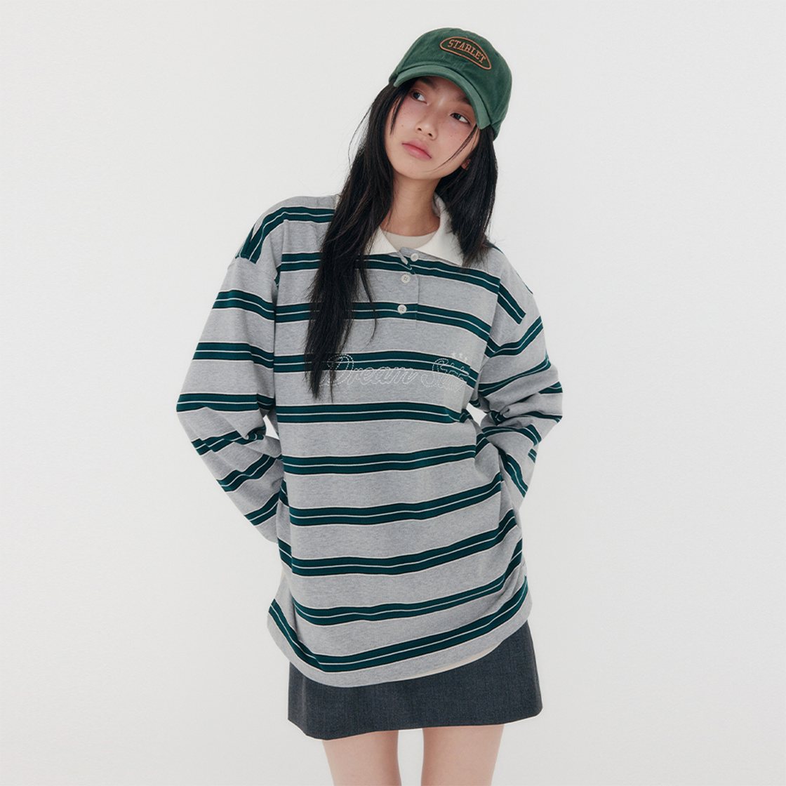 지지지 드림스테이트 스트라이프 폴로 멜란지그레이 그린(zeezeezee Dream State Stripe Polo Melange Grey) - 2