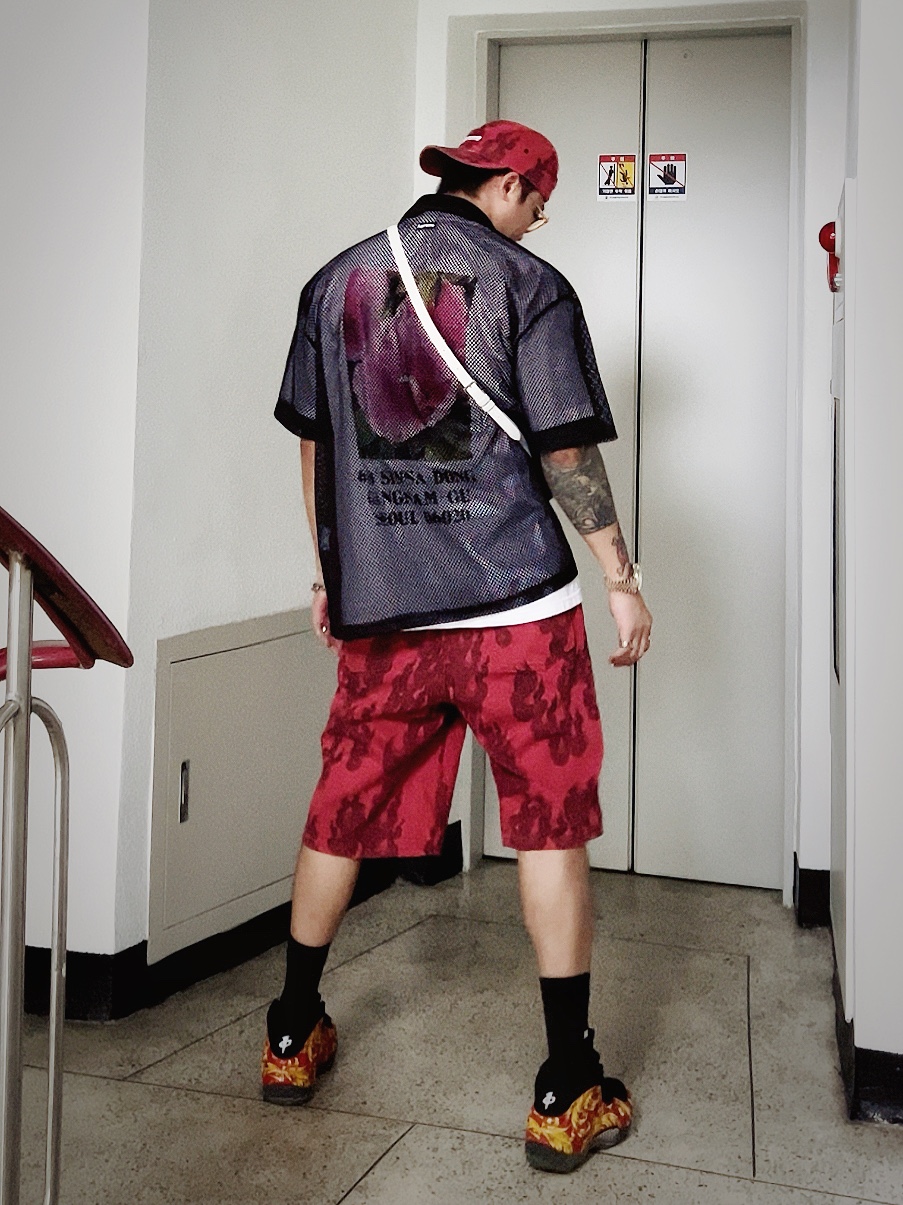 Supreme Flames Jacquard Denim Camp Cap Washed Red - 23SS, Chrome Hearts Thirst Trap Blue Hour 착용 스타일 - 1