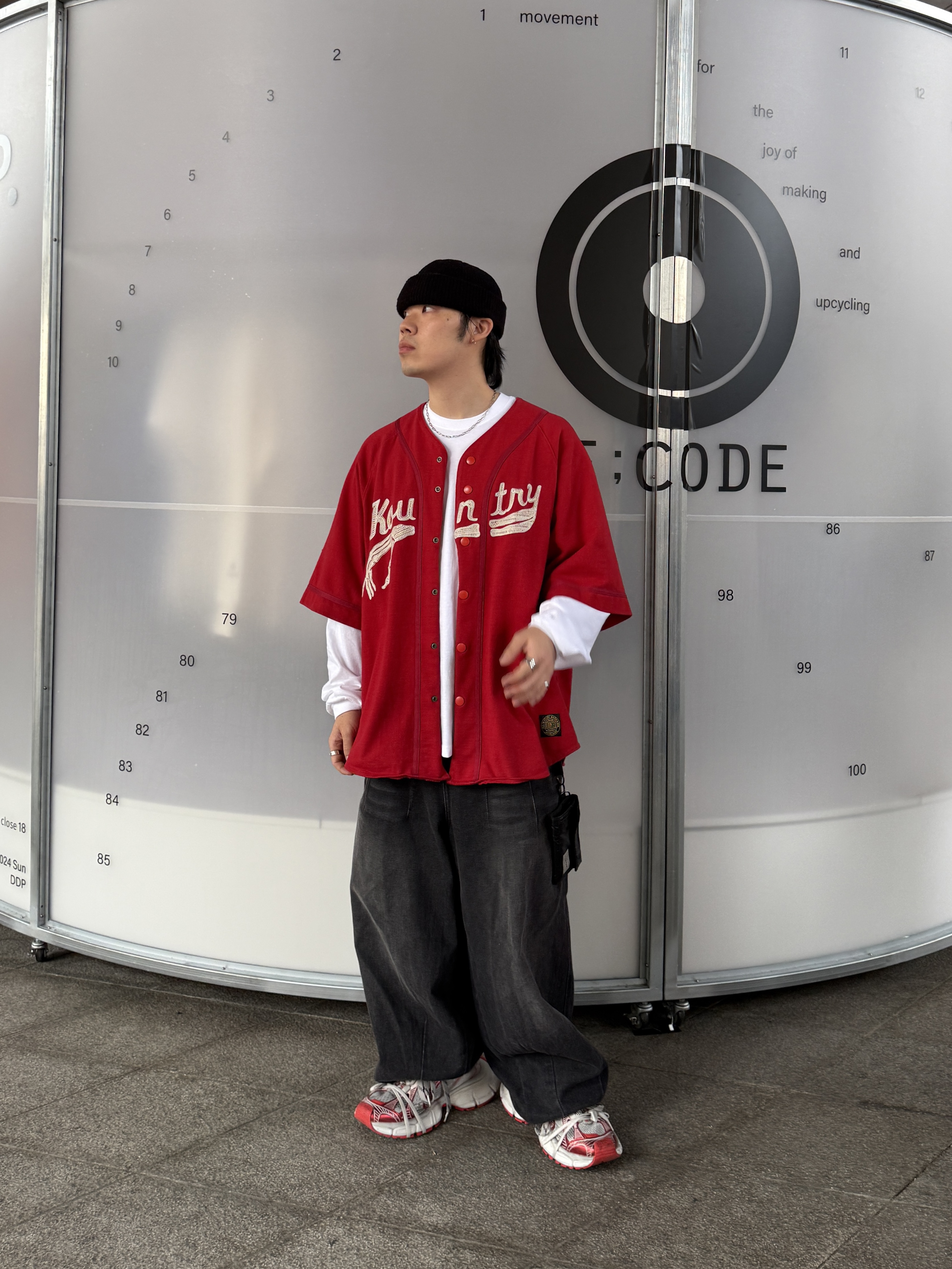Kapital Baseball Bone Shirt Red, Balenciaga 3XL Sneakers White Red 착용 스타일 - 1