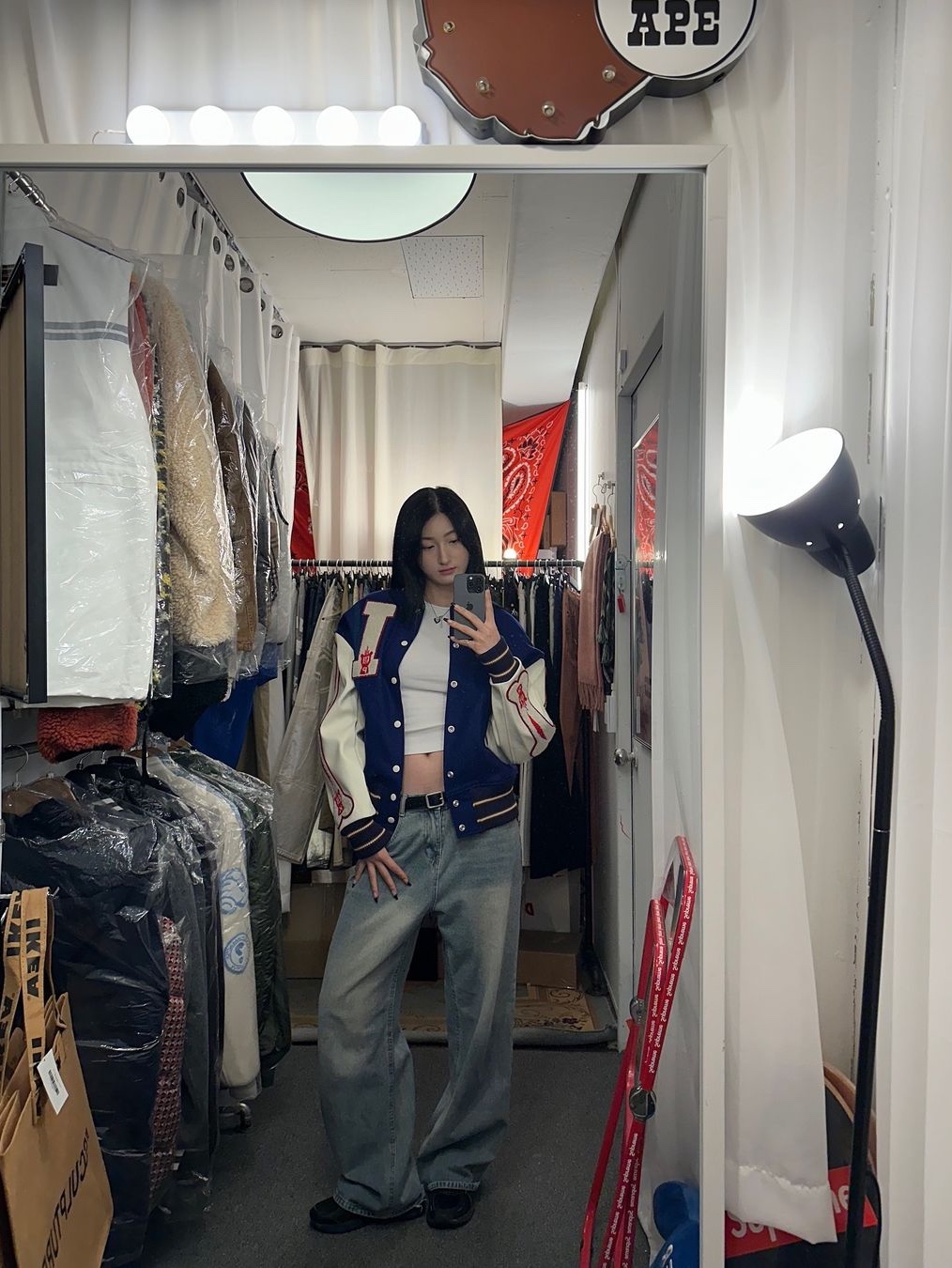 Kapital Wool I-Five Varsity Jacket Blue 착용 스타일 - 4