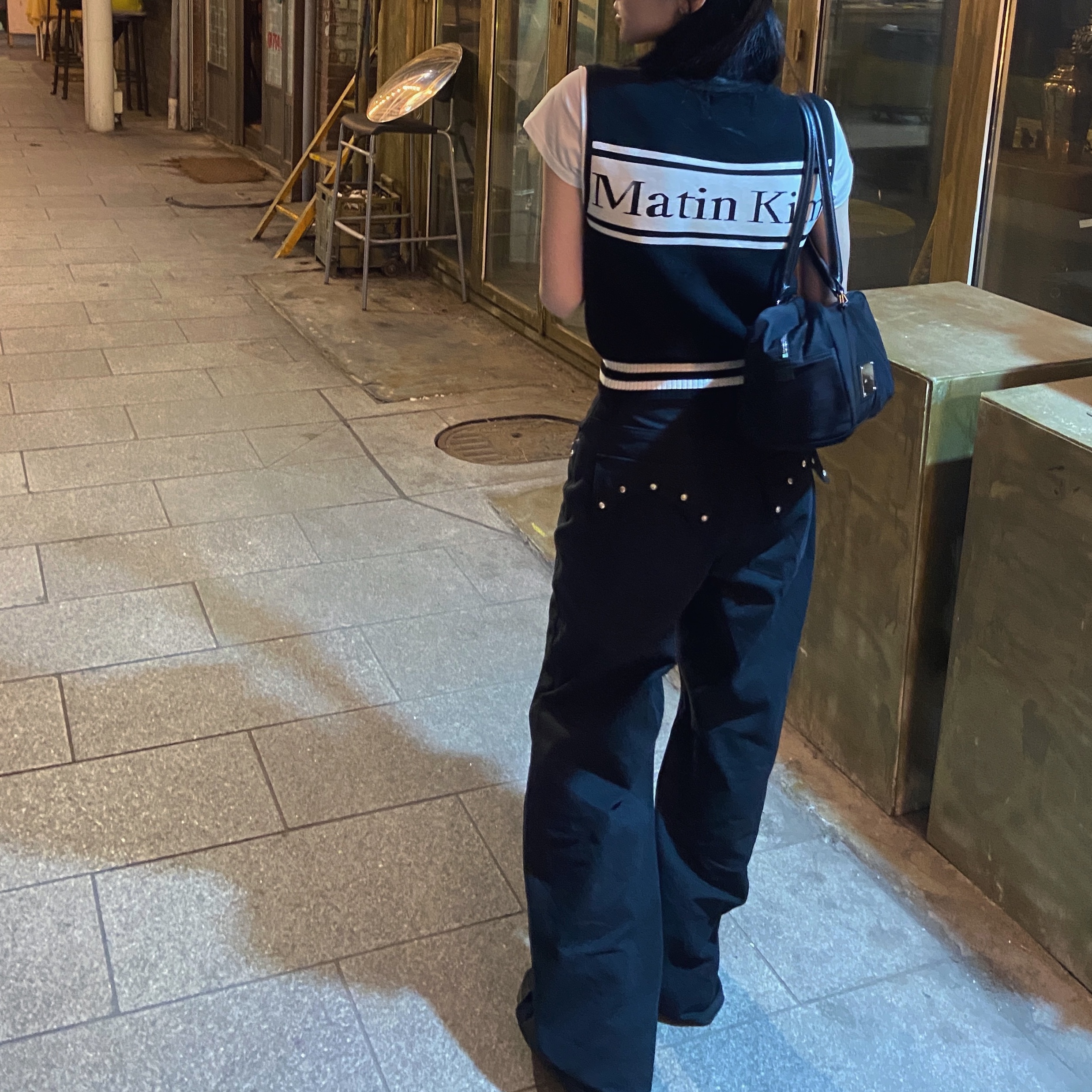 (W) Matin Kim Spell Point Stripe Knit Vest Black, Asics Jog 100 2 Black 착용 스타일