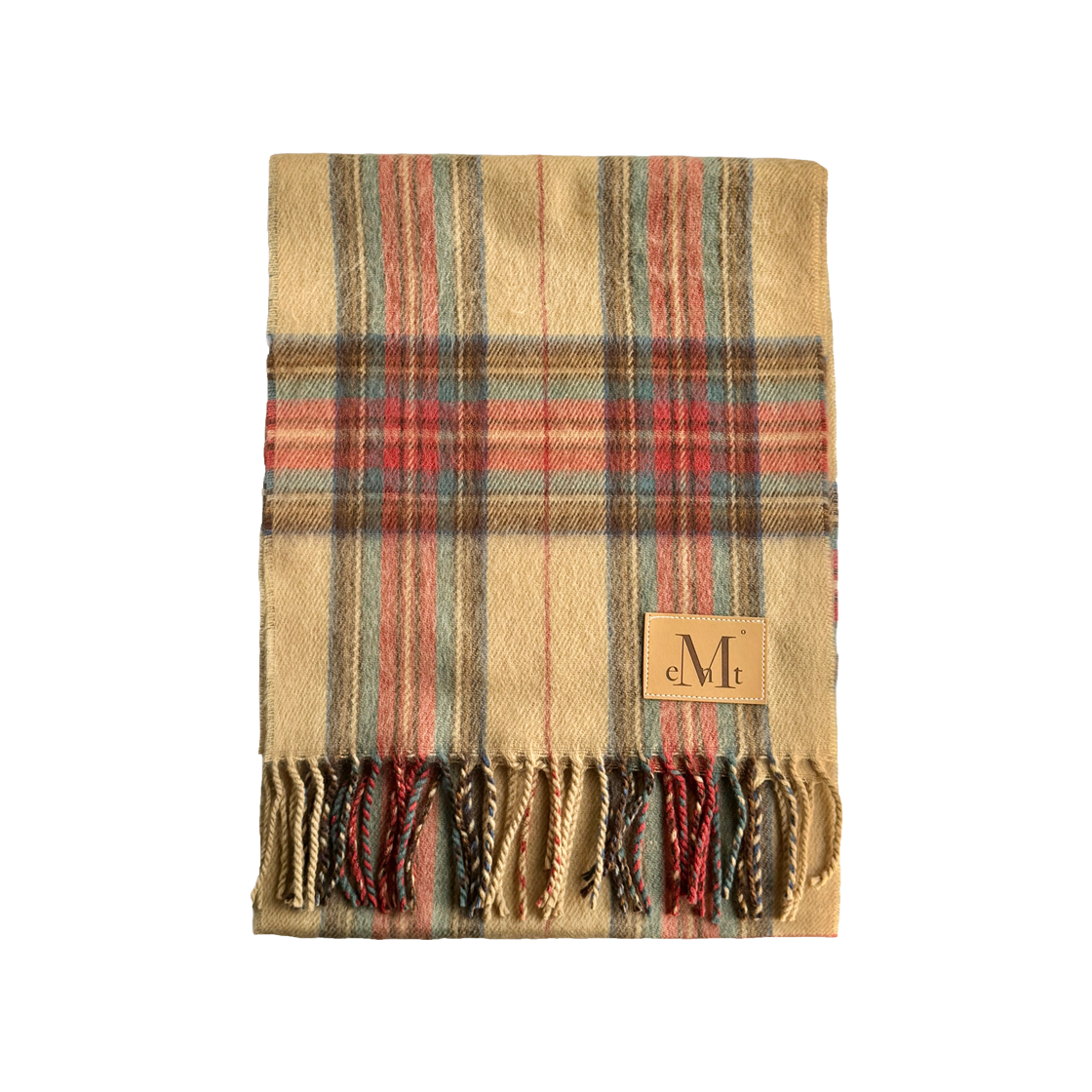 무센트 시그니처 머플러 브라운 레더 패치 숏 라이트 브라운 잔체크(MUCENT Signature Muffler Brown Leather Patch Short Light Brown Small Check) - 2