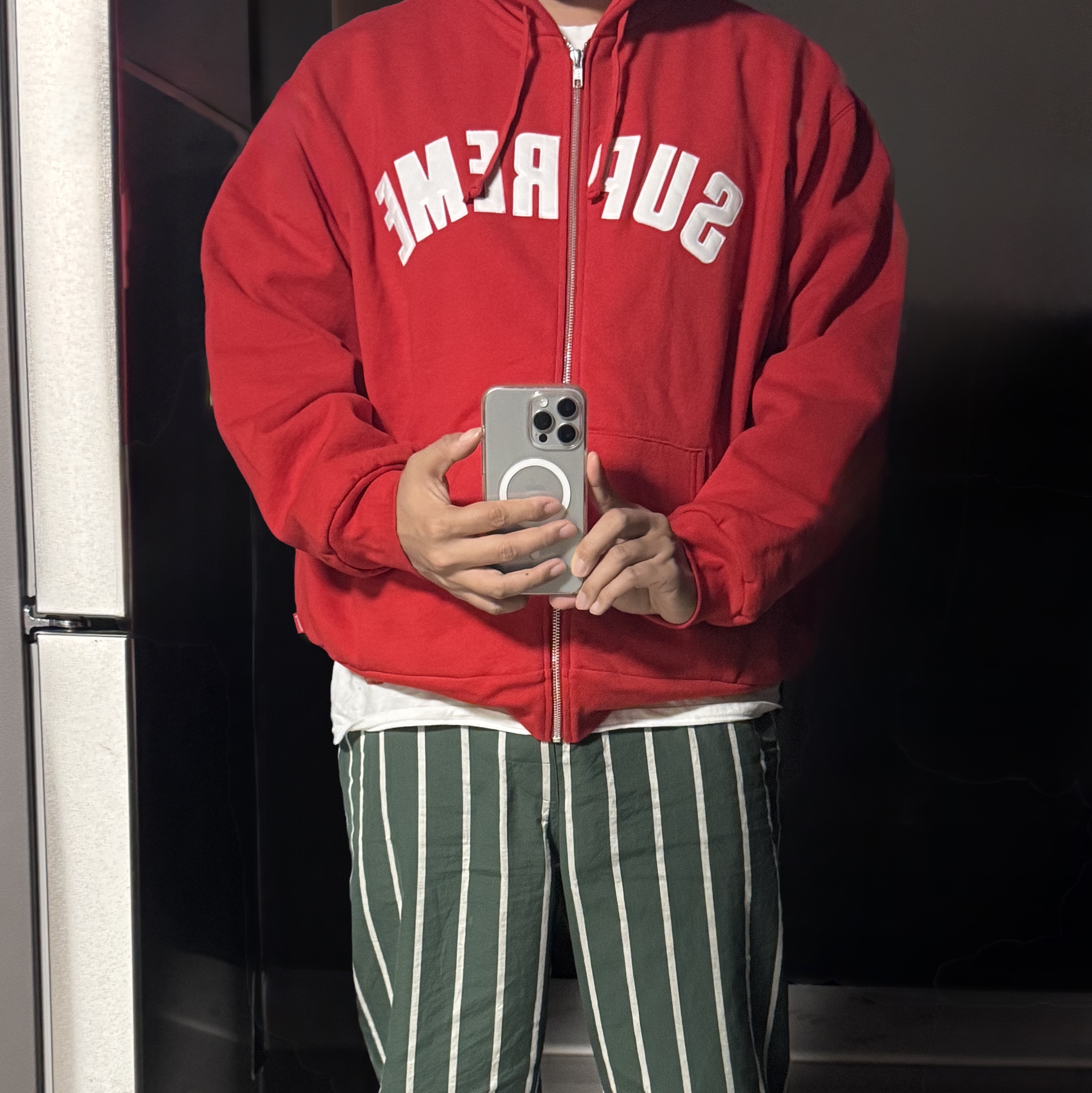 Supreme Arc Thermal Lined Zip Up Hooded Sweatshirt Red - 24FW 착용 스타일