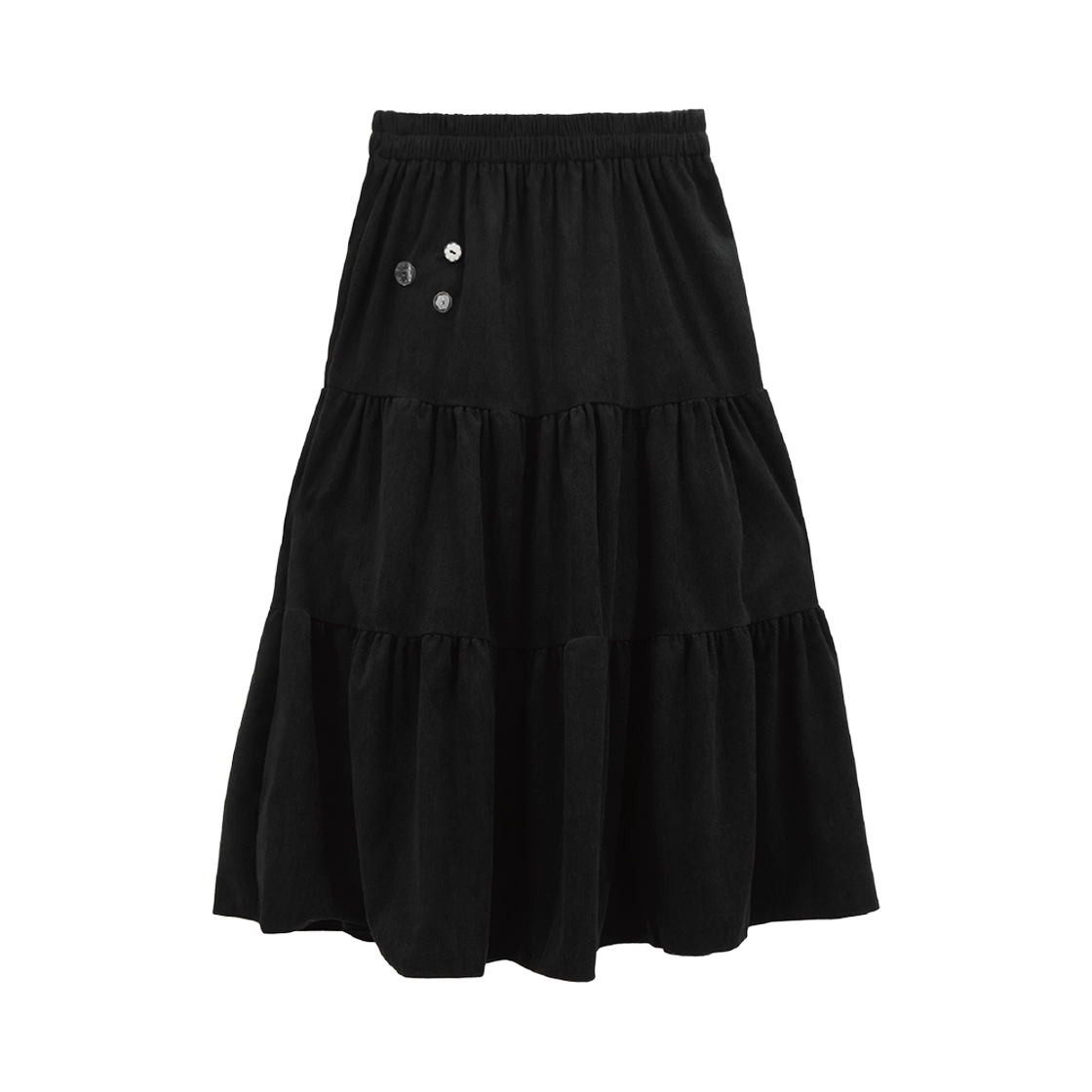 나이엔 빈티지 버튼 롱 캉캉 스커트 블랙(Naaieen Vintage Button Long Corduroy Skirt Black)