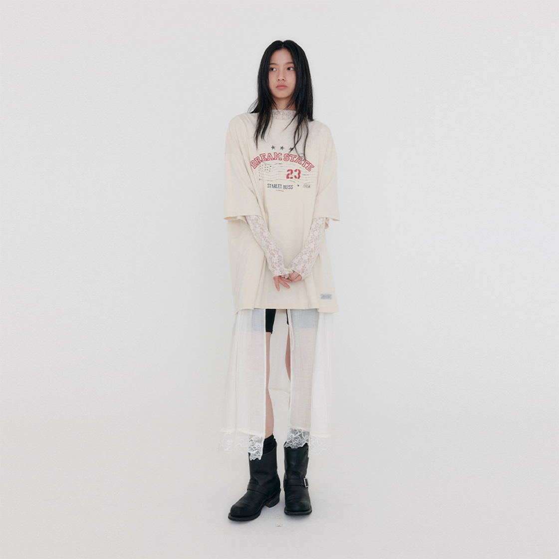 지지지 드림스테이트 오버핏 티셔츠 크림 베이지(zeezeezee DREAM STATE T-Shirt Cream Beige) - 3