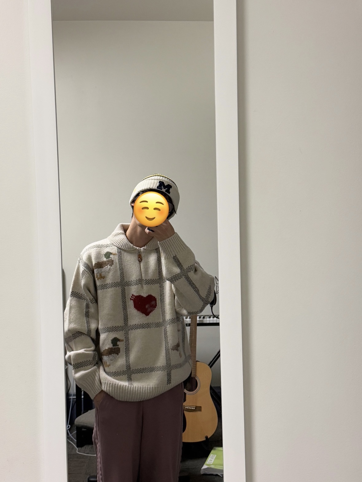 Human Made Animal Half-Zip Knit Sweater White 착용 스타일 - 1
