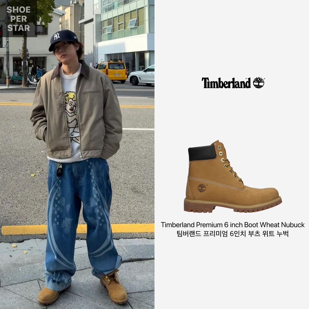 Timberland Premium 6 inch Waterproof Boot Wheat Nubuck - Medium 착용 스타일 - 1