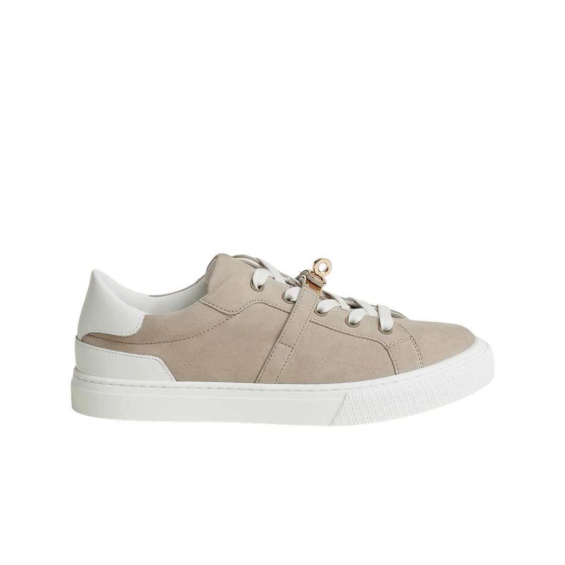 H242195ZNL (W) Hermes Day Sneakers Suede Goatskin Calfskin & Permabrass Beige Esquisse Blanc