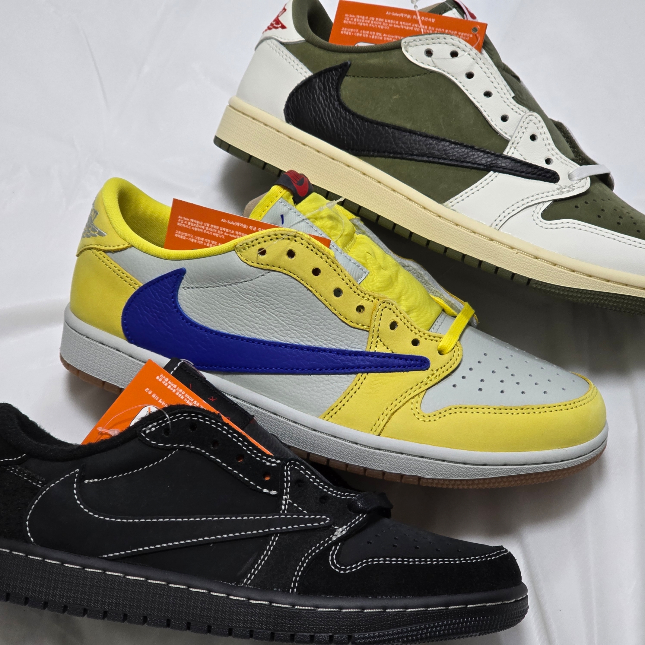 Jordan 1 x Travis Scott Retro Low OG SP Black Phantom, (W) Jordan 1 x Travis Scott Retro Low OG SP Canary 착용 스타일