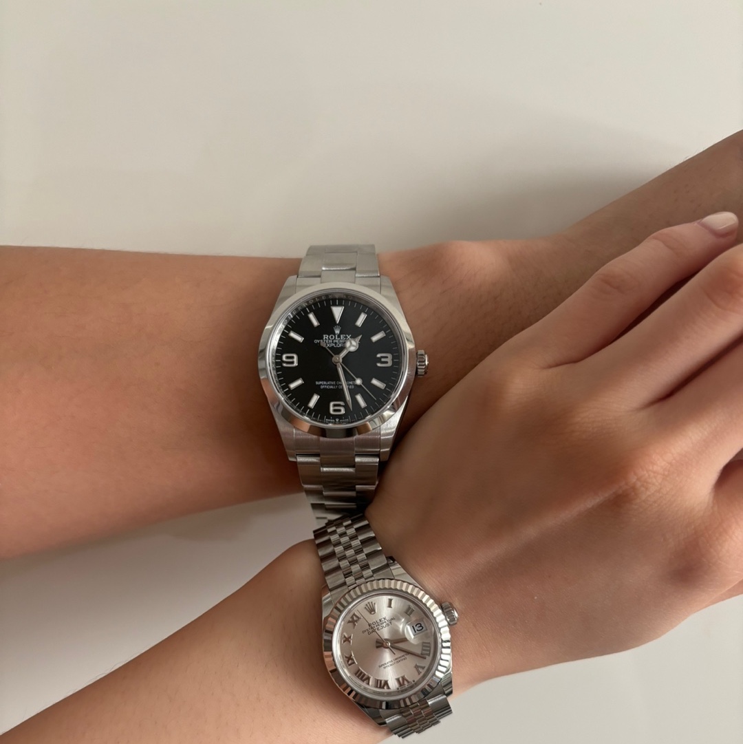 Rolex Explorer 36mm 124270 Black Oyster, Rolex Lady-Datejust 28mm 279174 Silver Roman Jubilee 착용 스타일