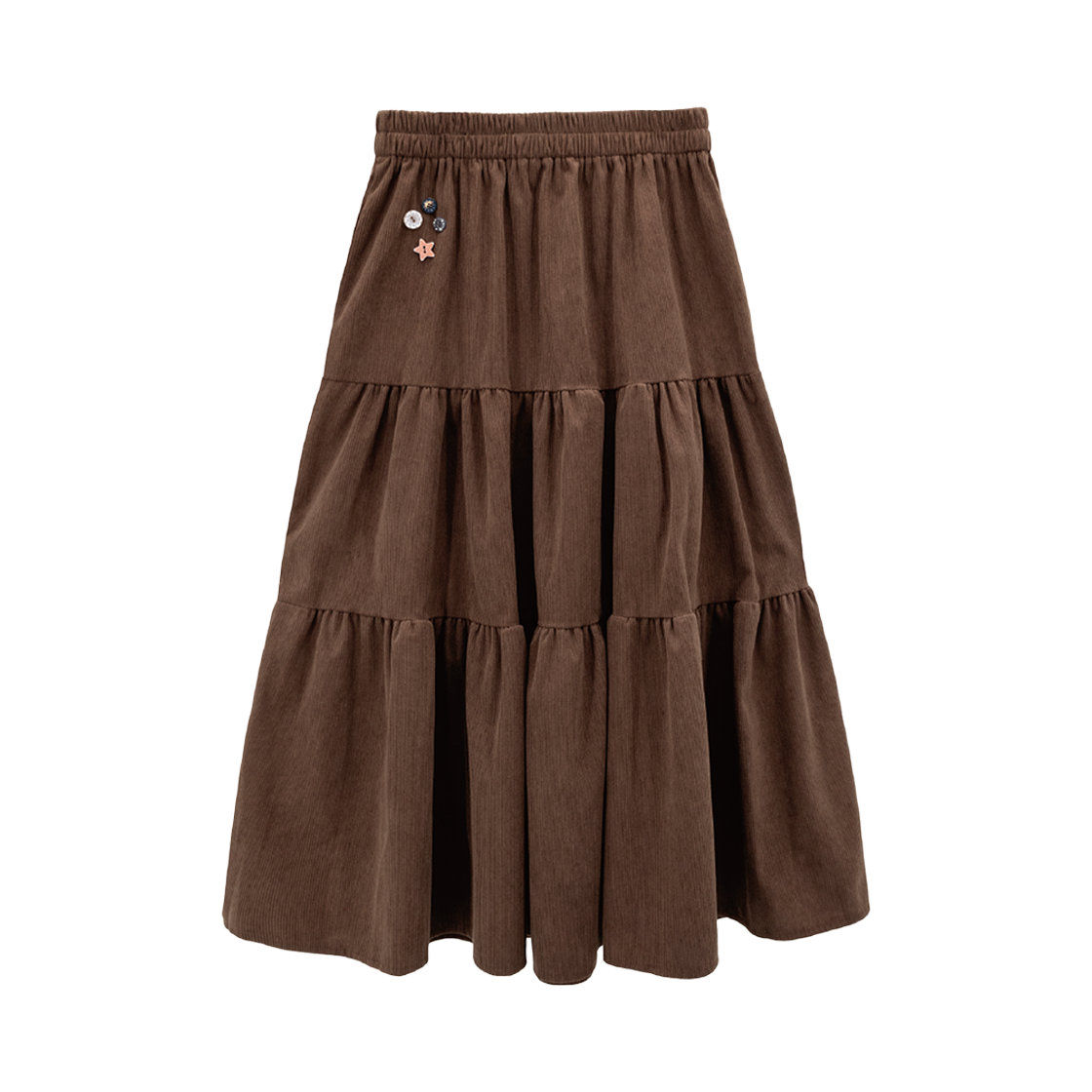 나이엔 빈티지 버튼 롱 캉캉 스커트 브라운(Naaieen Vintage Button Long Corduroy Skirt Brown)