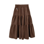 Naaieen Vintage Button Long Corduroy Skirt Brown