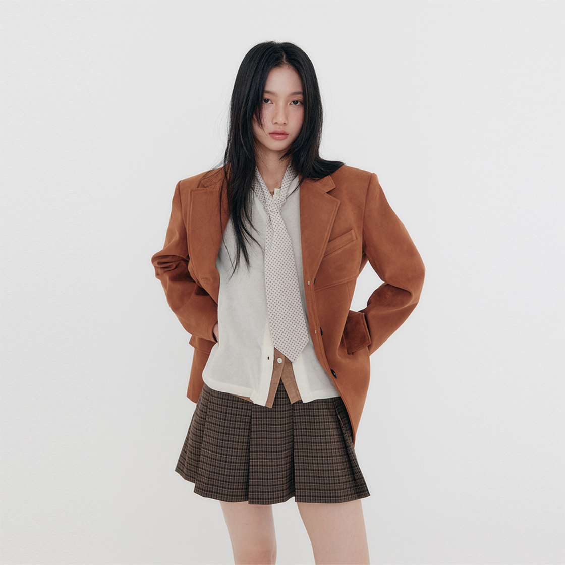 지지지 체크 플리츠 미니스커트 그레이 브라운(zeezeezee Check Pleated Miniskirt Grey Brown) - 3