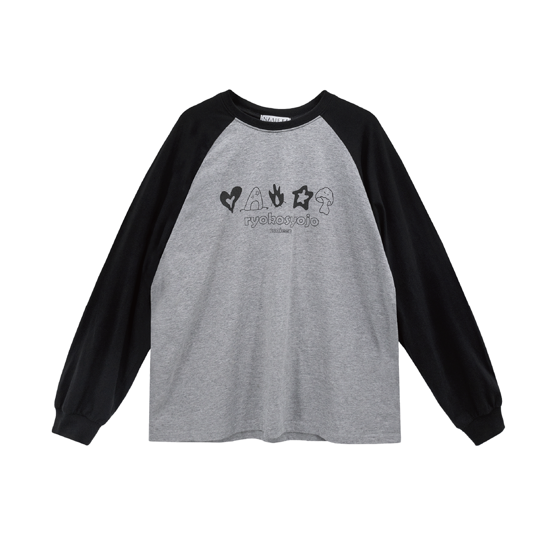 나이엔 캠핑 캐릭터 나그랑 롱슬리브 그레이(Naaieen Camping Charactor Raglan Long-Sleeve Gray)