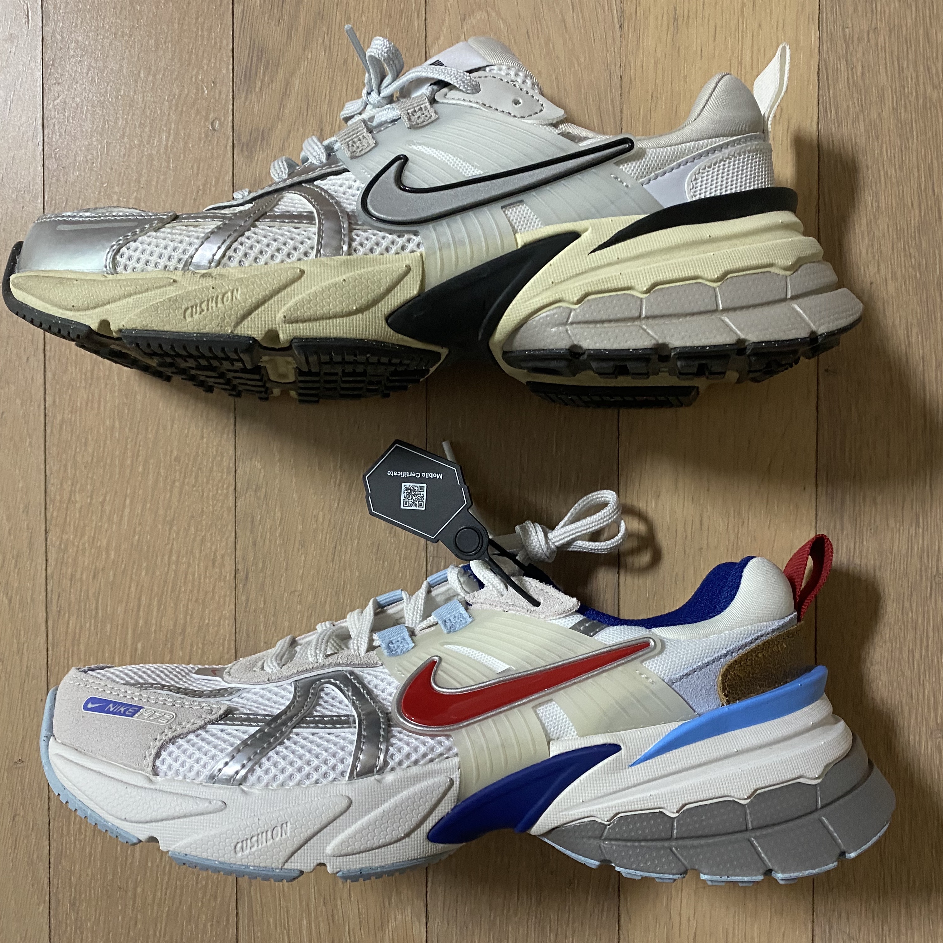 Nike V2K Run Metallic Silver Gym Red 착용 스타일