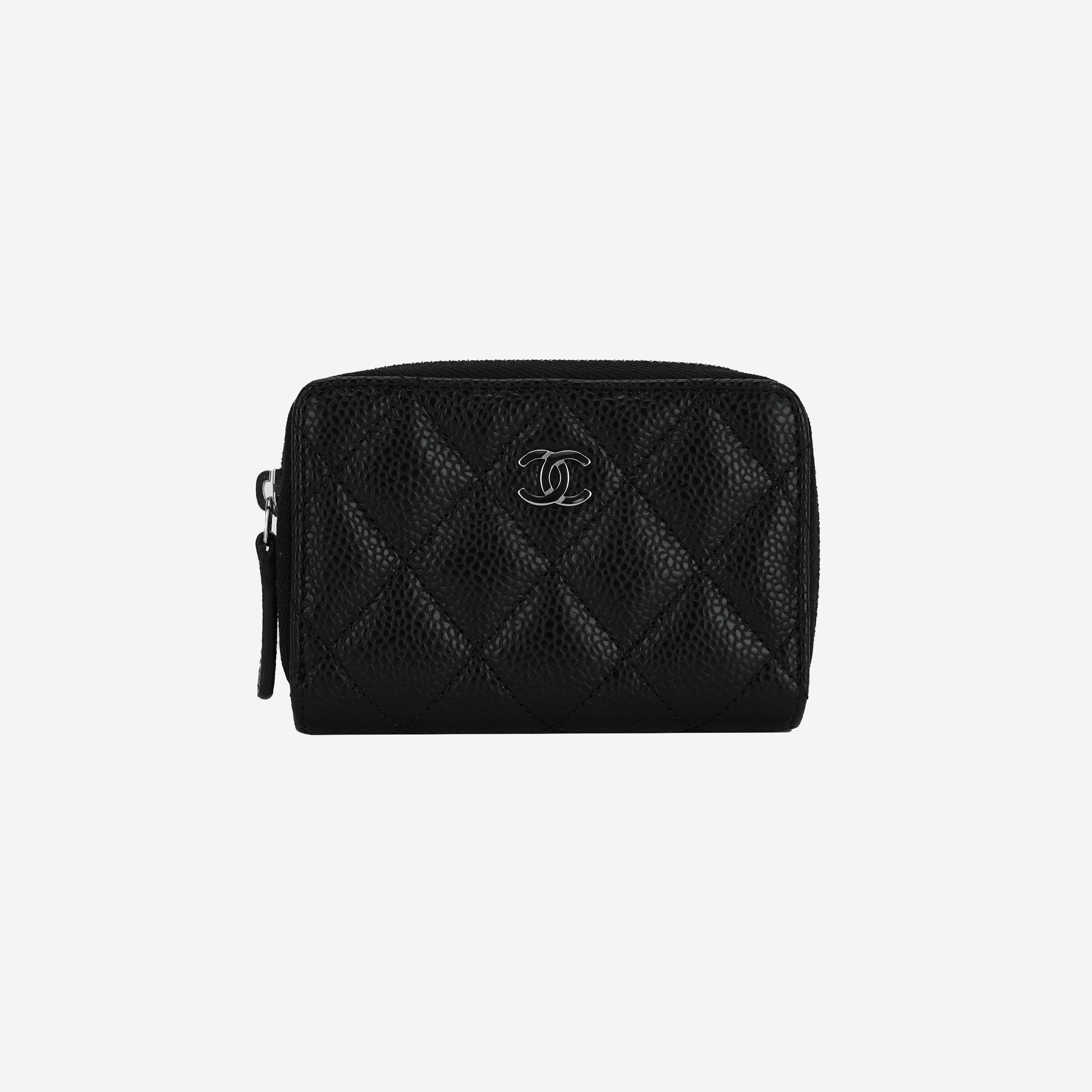 Chanel Classic Zipped Coin Purse Grained Calfskin & Silver Black