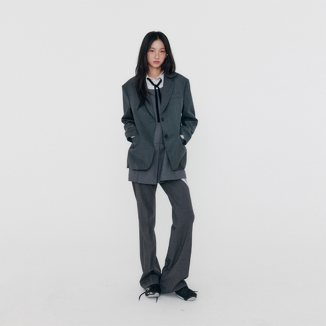지지지 루즈 부츠컷 트라우저 멜란지 그레이(zeezeezee Loose Bootcut Trousers Melange Grey) - 3