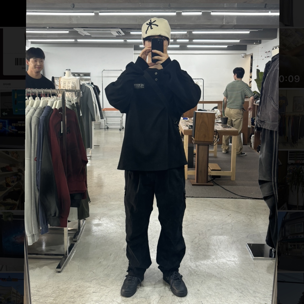 [더블적립] ETCE Prototype Layered Cargo Pants Black, Nike x Slam Jam Air Force 1 Low SP Black Off Noir 착용 스타일 - 4