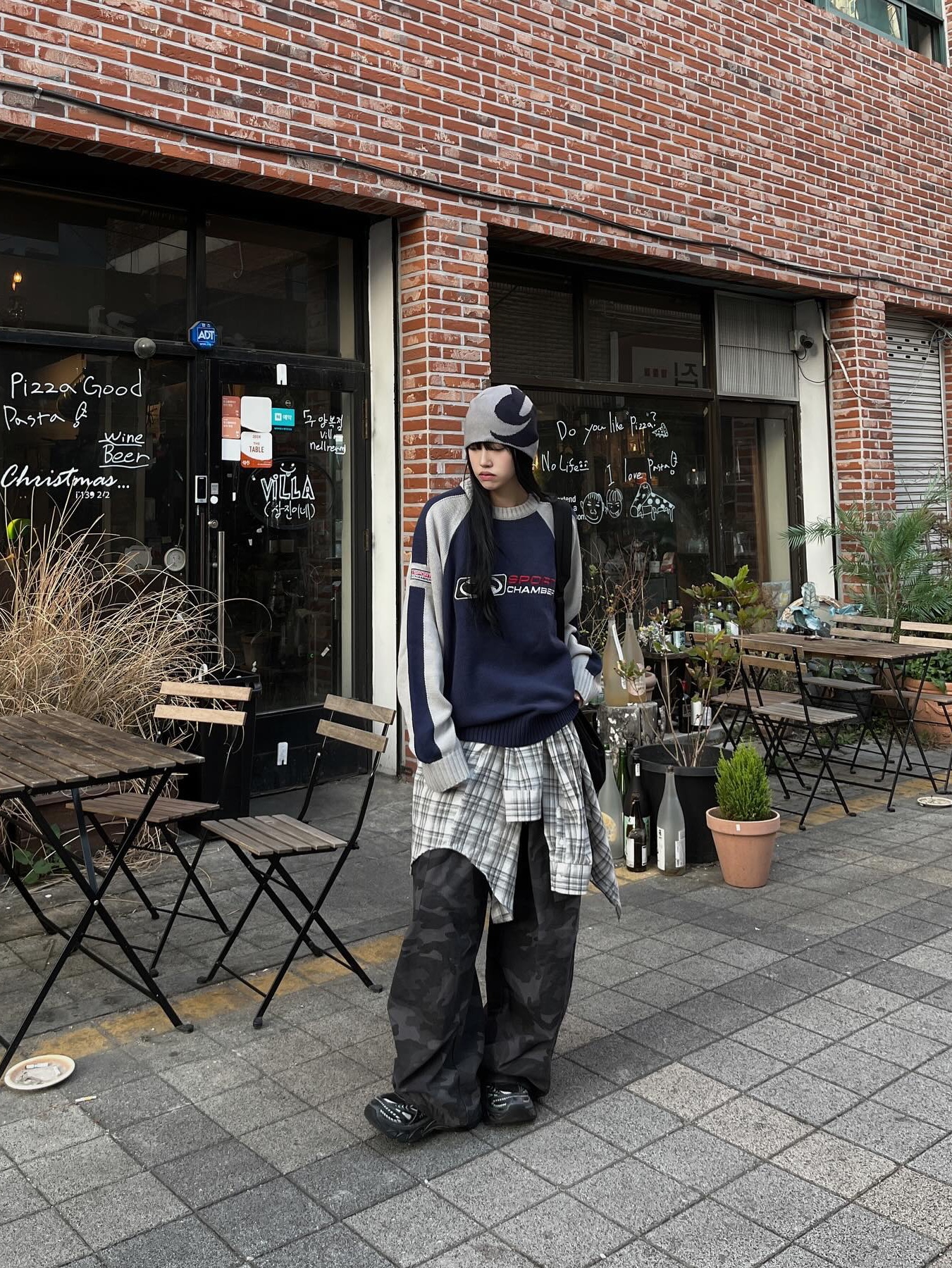 SPORT CHAMBER SC Flash Raglan Sweater Navy 착용 스타일 - 1