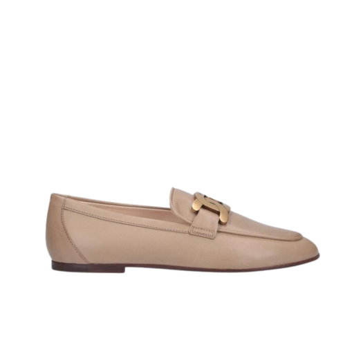 (W) Tod's Kate Metal Logo Leather Loafer Beige