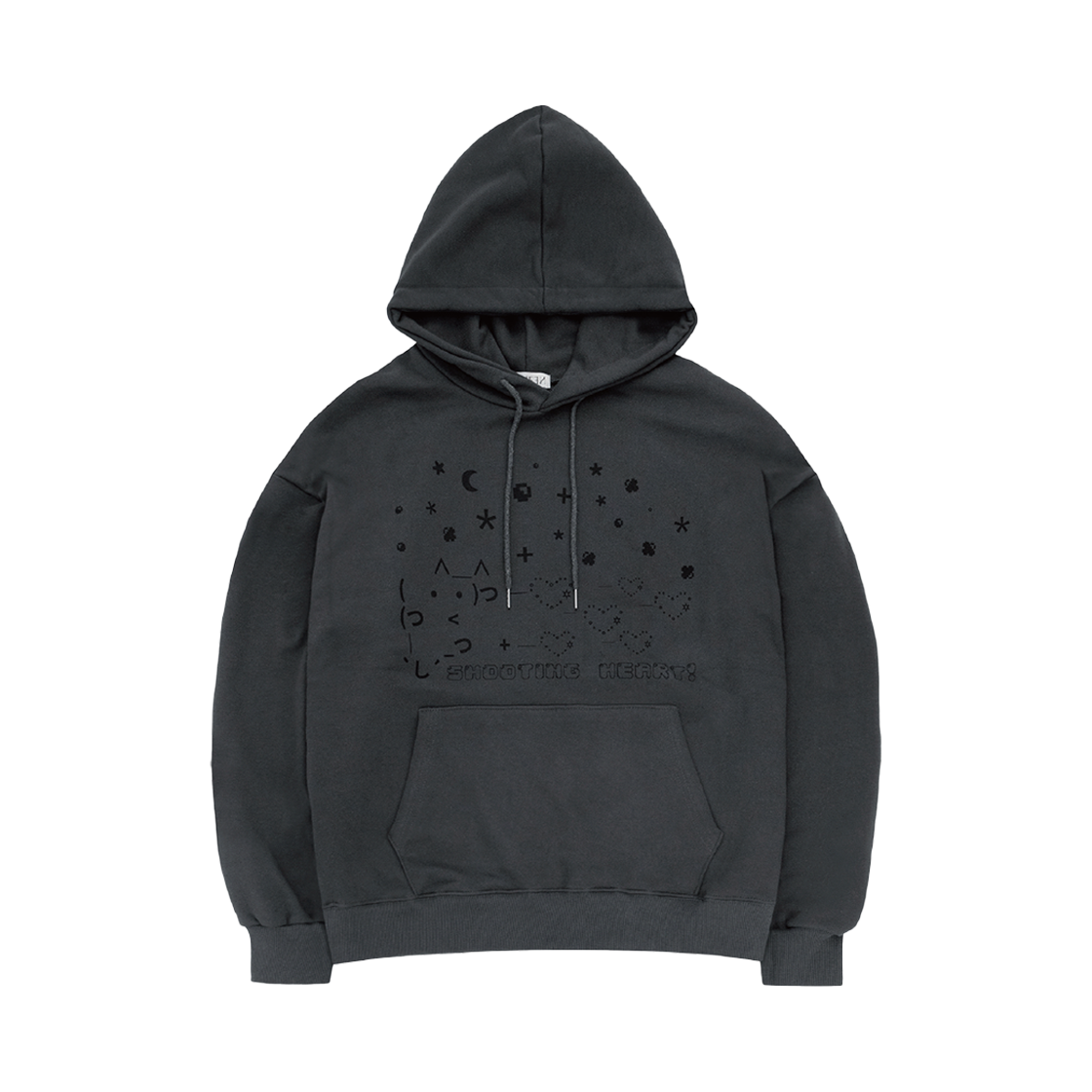 NAFW24HD01 Naaieen Shooting Heart Cat Graphic Hoodie Charcoal