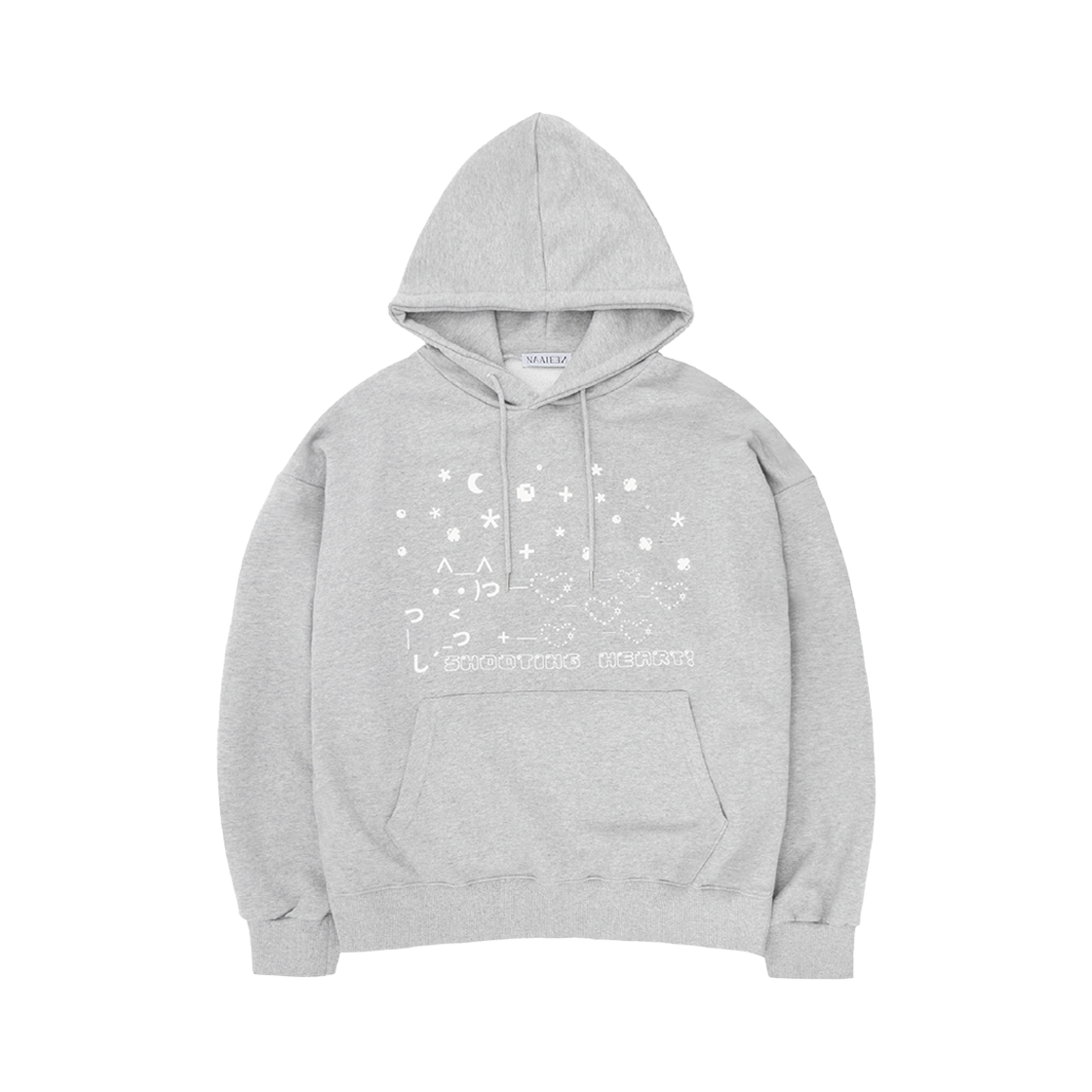 NAFW24HD01-GRAY Naaieen Shooting Heart Cat Graphic Hoodie Gray