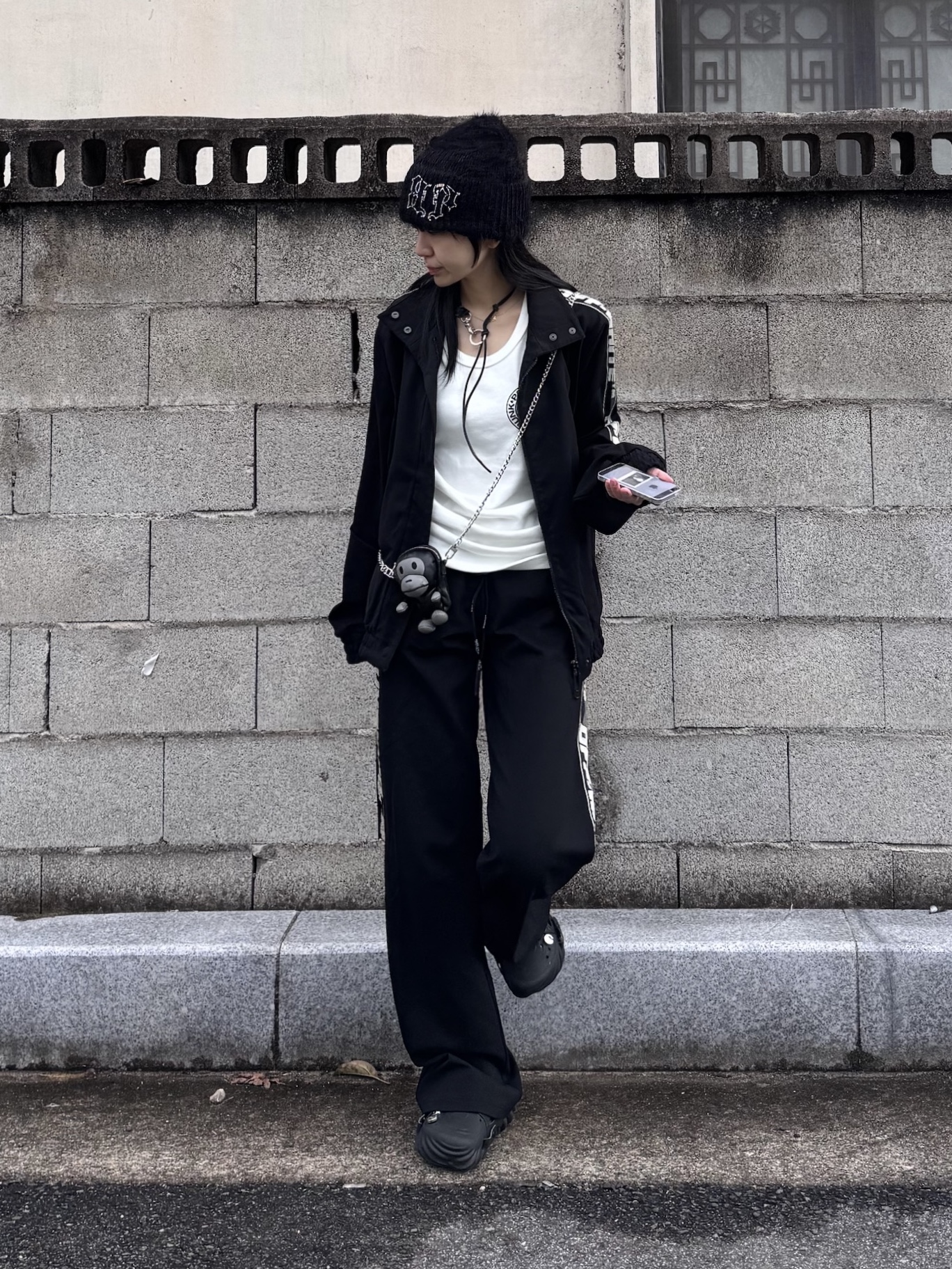 Our Legacy Ladon Leather Keychain Black, Crocs x Feng Chen Wang Echo Clog Black 착용 스타일