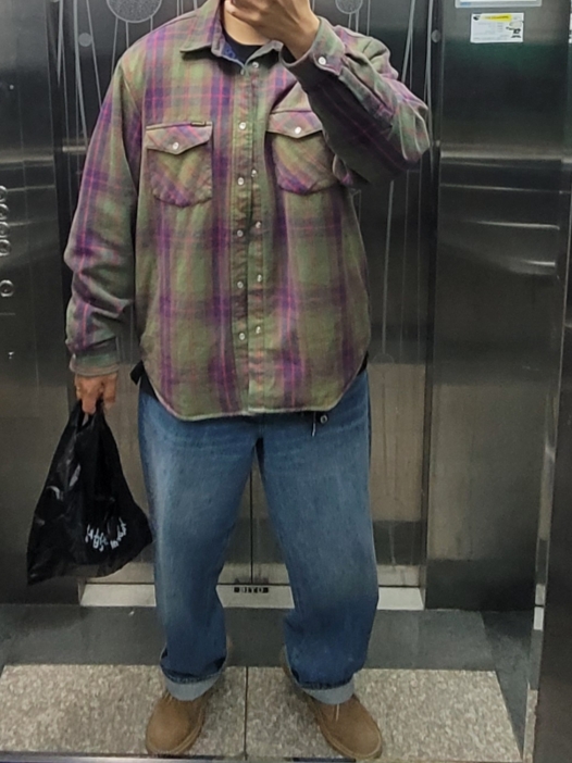 Supreme Quilted Flannel Snap Shirt Green - 24SS, Stussy Denim Big OL' Jean Washed Blue 착용 스타일