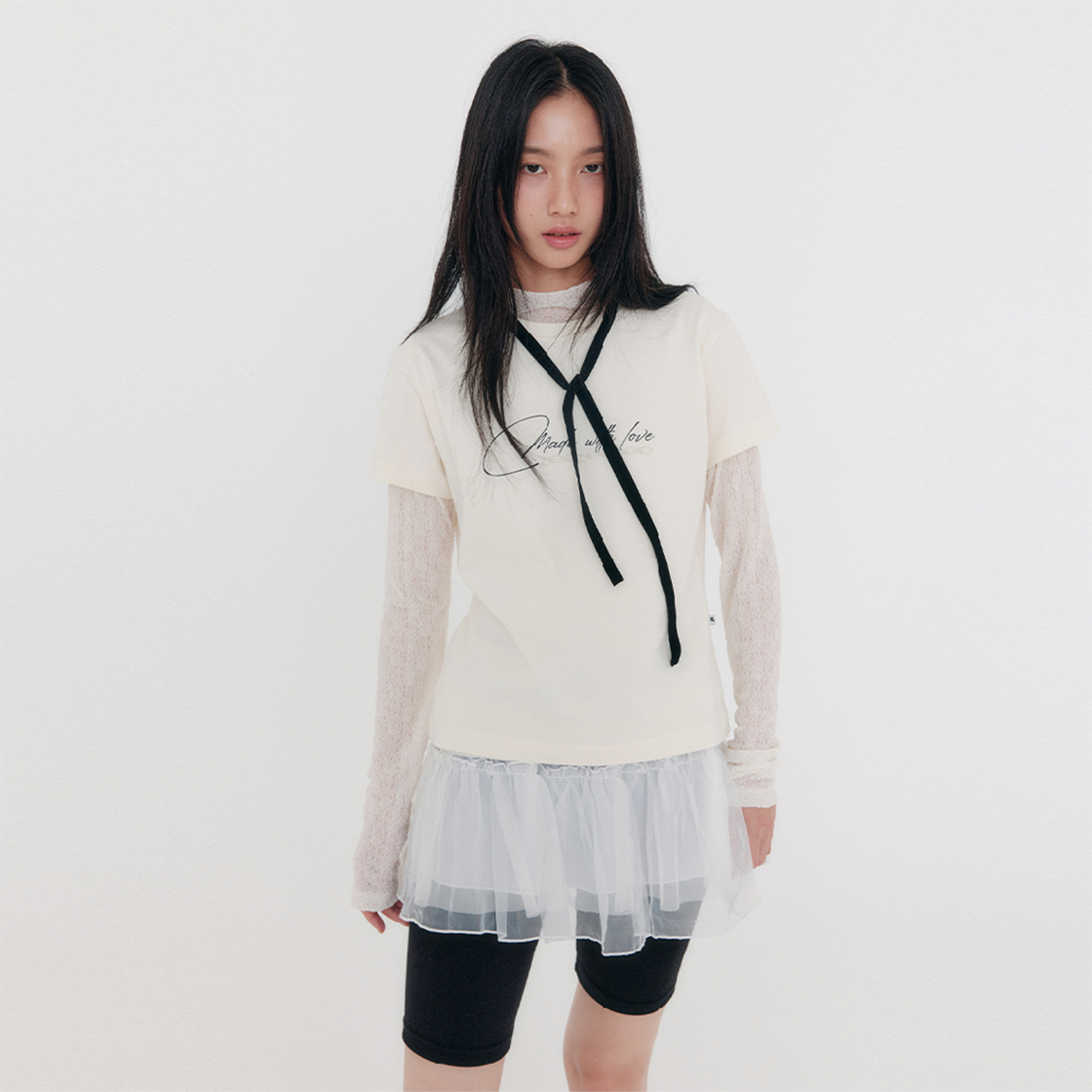 지지지 레이스 모크넥 티셔츠 아이보리(zeezeezee Lace Mock Neck T-Shirt Ivory) - 3