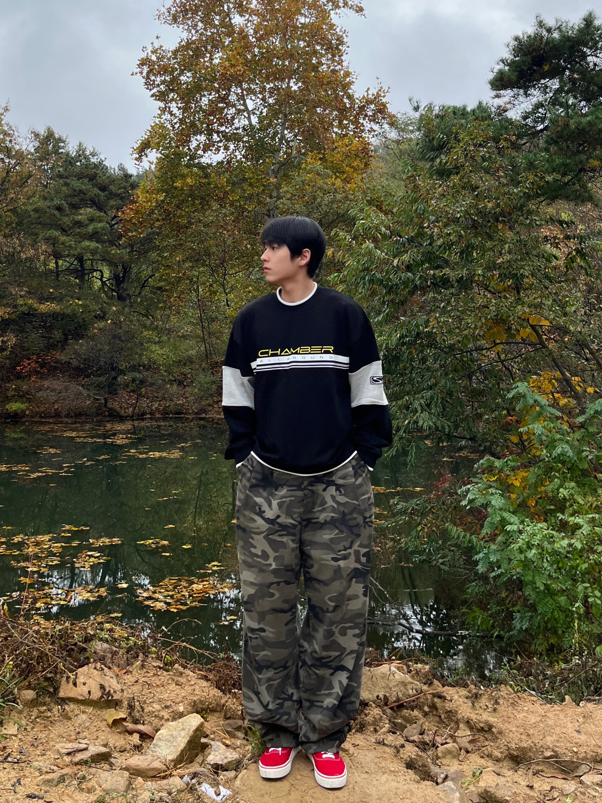 SPORT CHAMBER SC Block Sweatshirt Black 착용 스타일