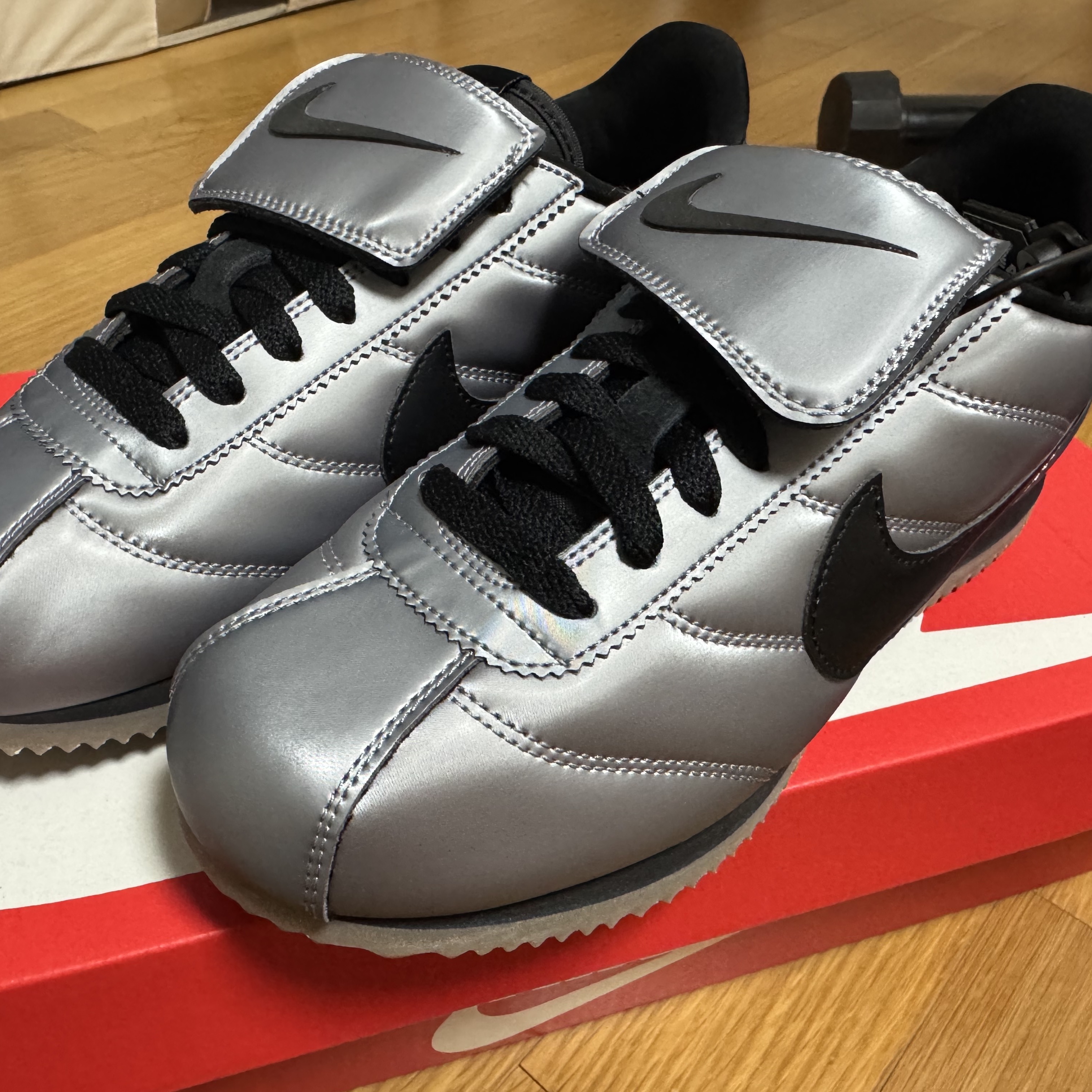 Nike Cortez Leather SE Metallic Cool Grey Black 착용 스타일 - 1
