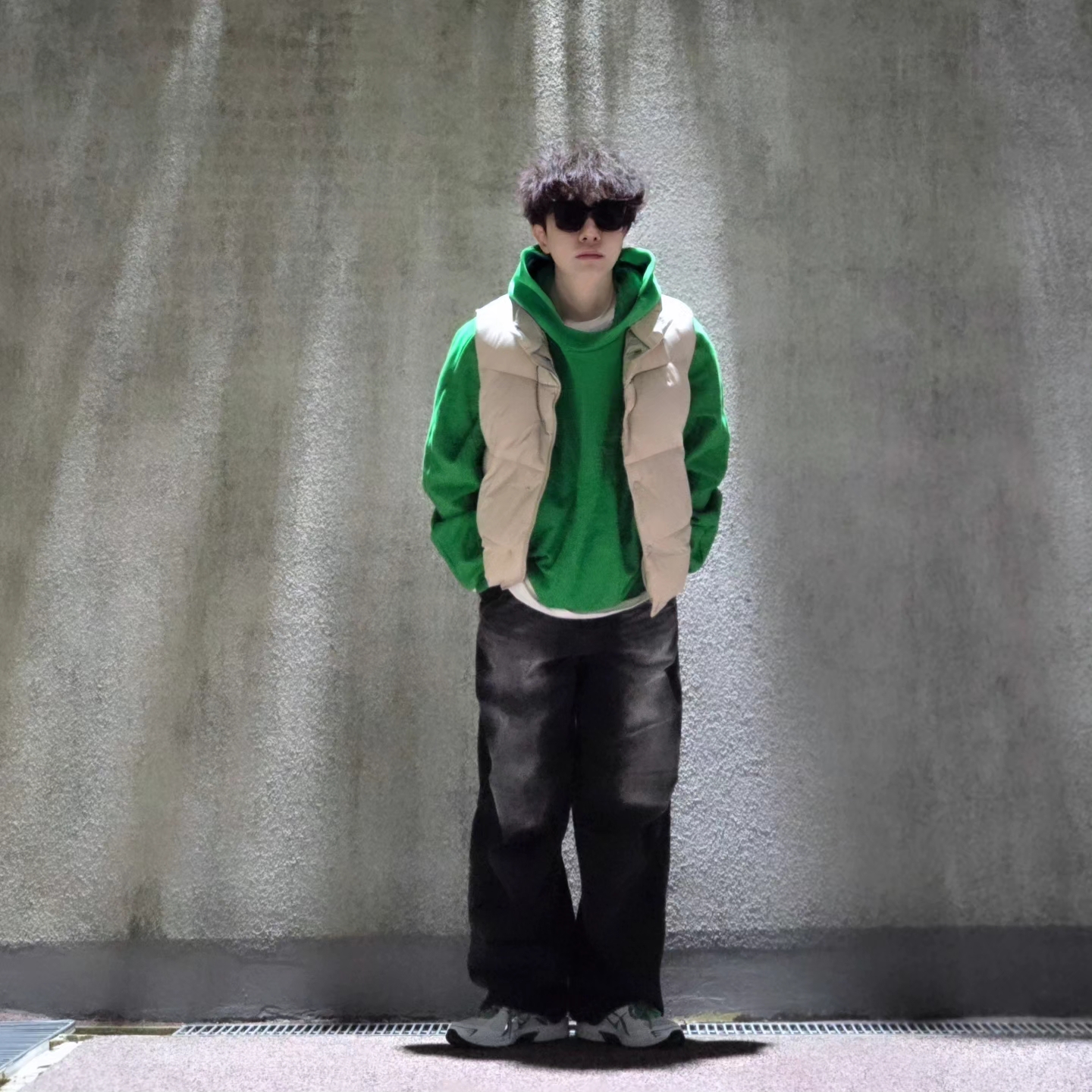 Grailz Geometry Hoodie Celtic Green, Asics Gel-1130 White Pure Silver - Folder Exclusive 착용 스타일 - 4