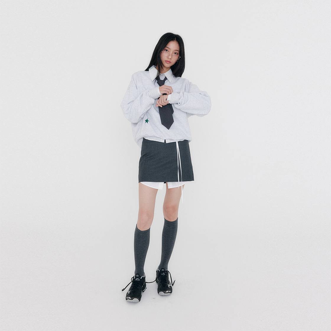 지지지 클래식 미니스커트 멜란지 그레이(zeezeezee Classic Miniskirt Melange Gray) - 2