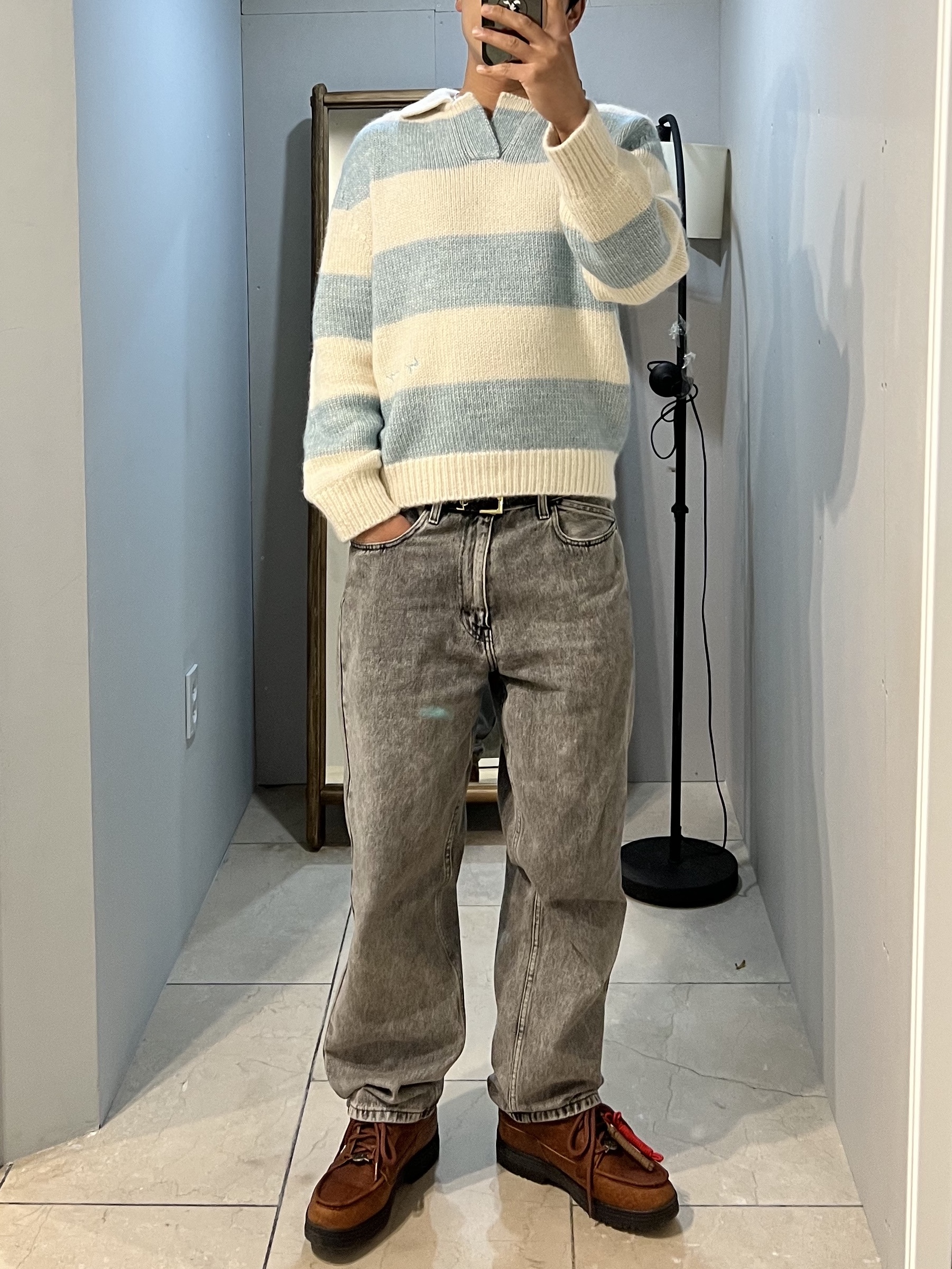 Timberland x Aime Leon Dore Heritage Mid Lace Gore-Tex Boots Brown - Wide, BY RANG Striped Cotton Alpaca Polo Sweater Mint 착용 스타일 - 1